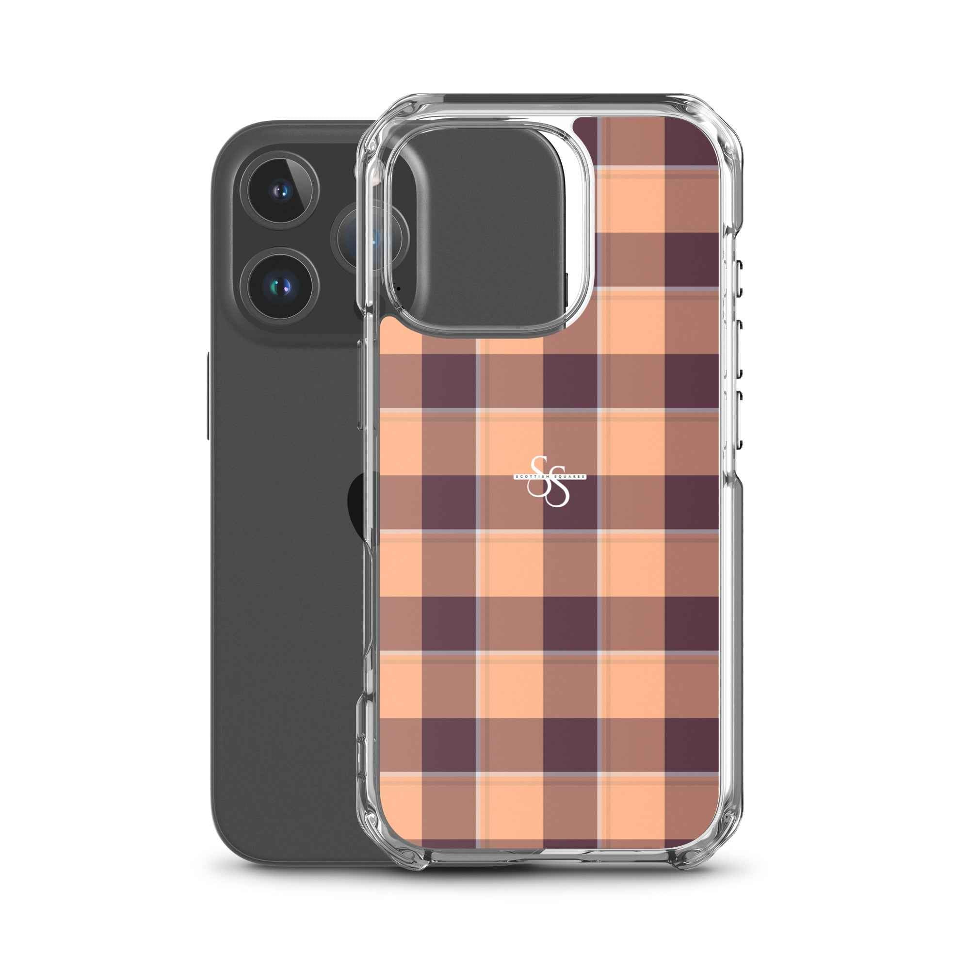 Clear Case for iPhone Hit Pink and Livid Brown Plaid - Scottish Squares