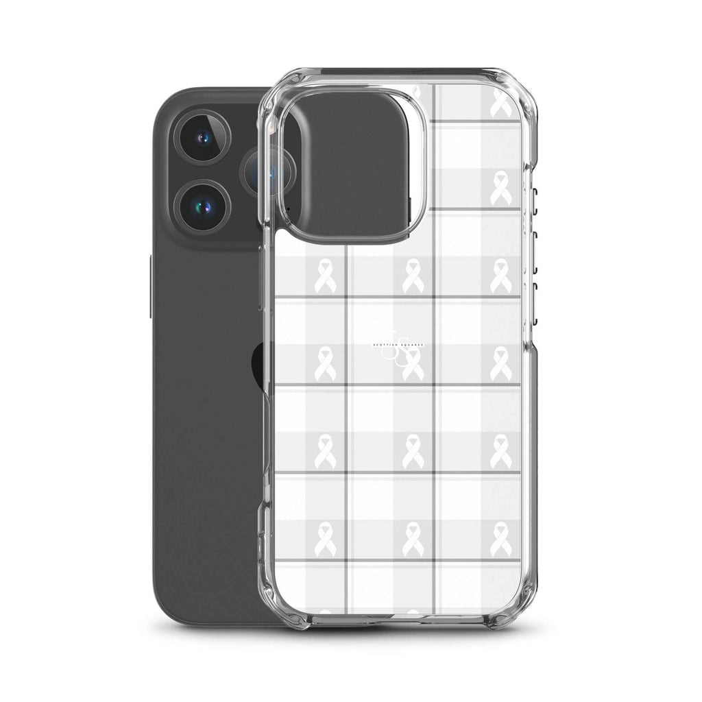 Clear Case for iPhone Lung Cancer Awareness Plaid, White Ribbon, Supportive Gift - Scottish Squares