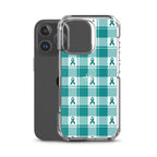 Clear Case for iPhone Cervical Cancer Awareness Plaid, Teal Ribbon, Supportive Gift - Scottish Squares
