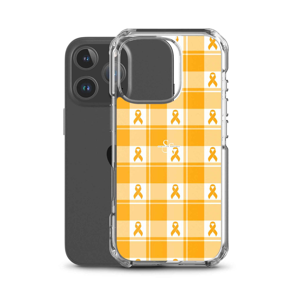 Clear Case for iPhone Kidney Cancer Awareness Plaid, Orange Ribbon, Supportive Gift - Scottish Squares