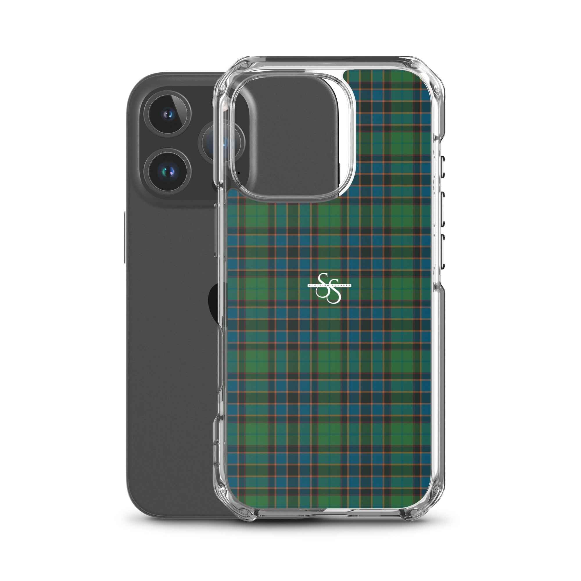 Clear Case for iPhone Green Blue Orange Plaid Tartan