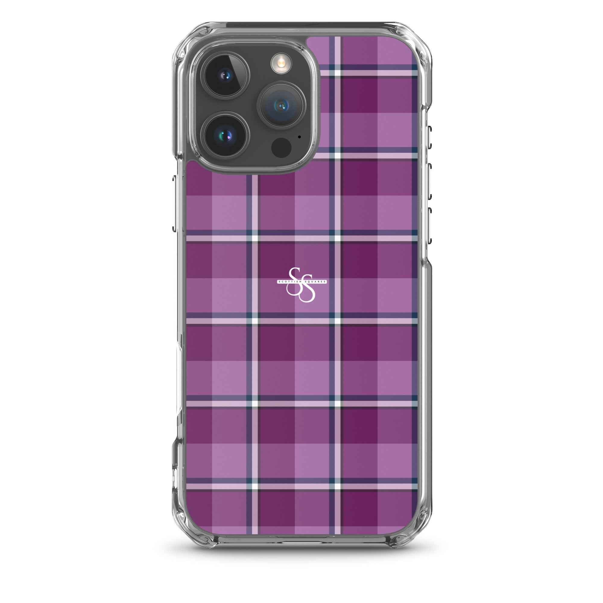 Clear Case for iPhone Purple and Trendy Pink Plaid iPhone 16 Pro Max - Scottish Squares