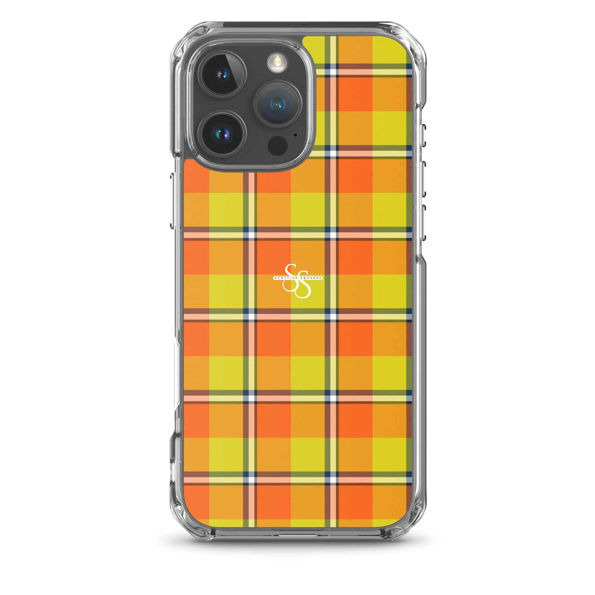 Clear Case for iPhone Blaze Orange and Bird Flower Plaid iPhone 16 Pro Max - Scottish Squares