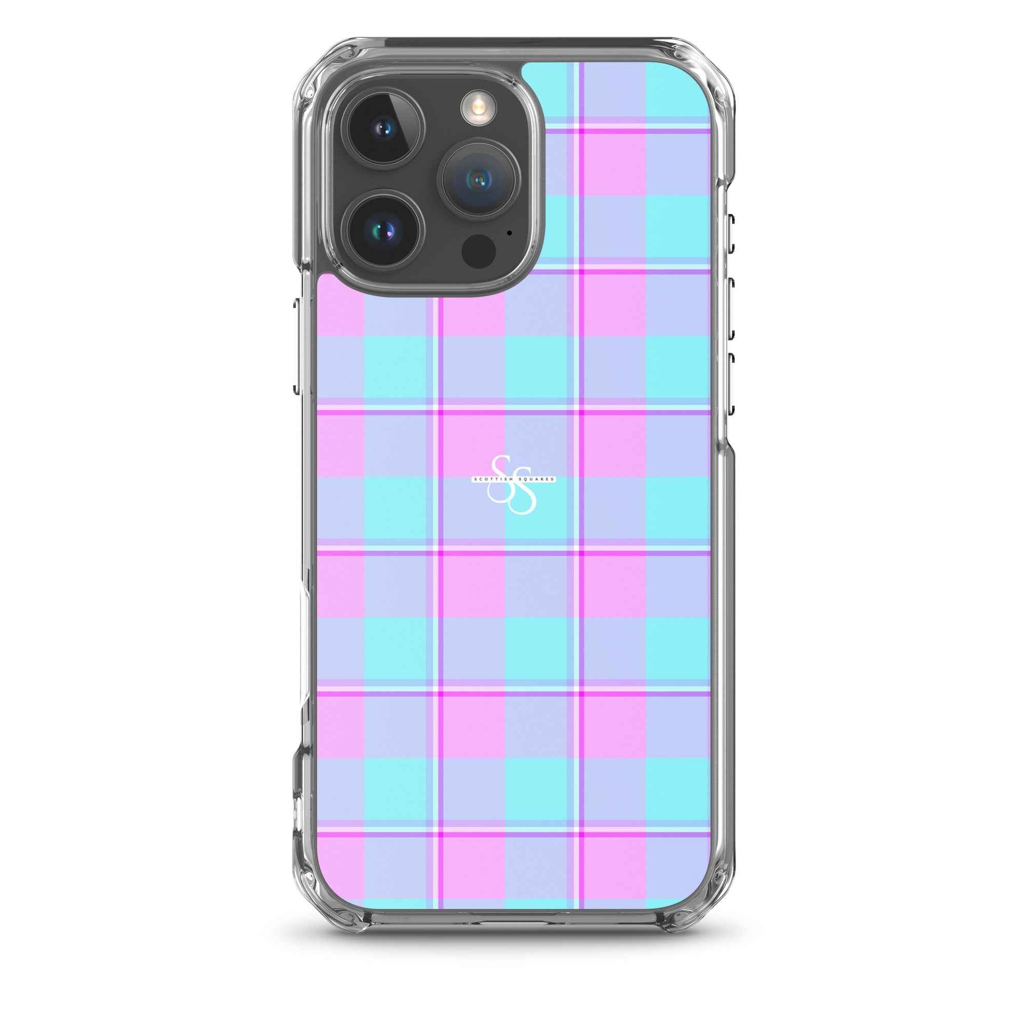 Clear Case for iPhone Mauve and Coastal Mist Plaid iPhone 16 Pro Max - Scottish Squares
