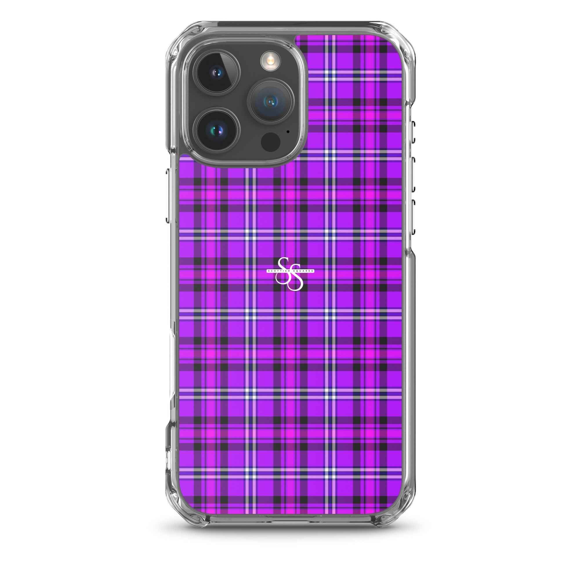 Clear Case for iPhone Electric Violet and Fuchsia Plaid iPhone 16 Pro Max - Scottish Squares