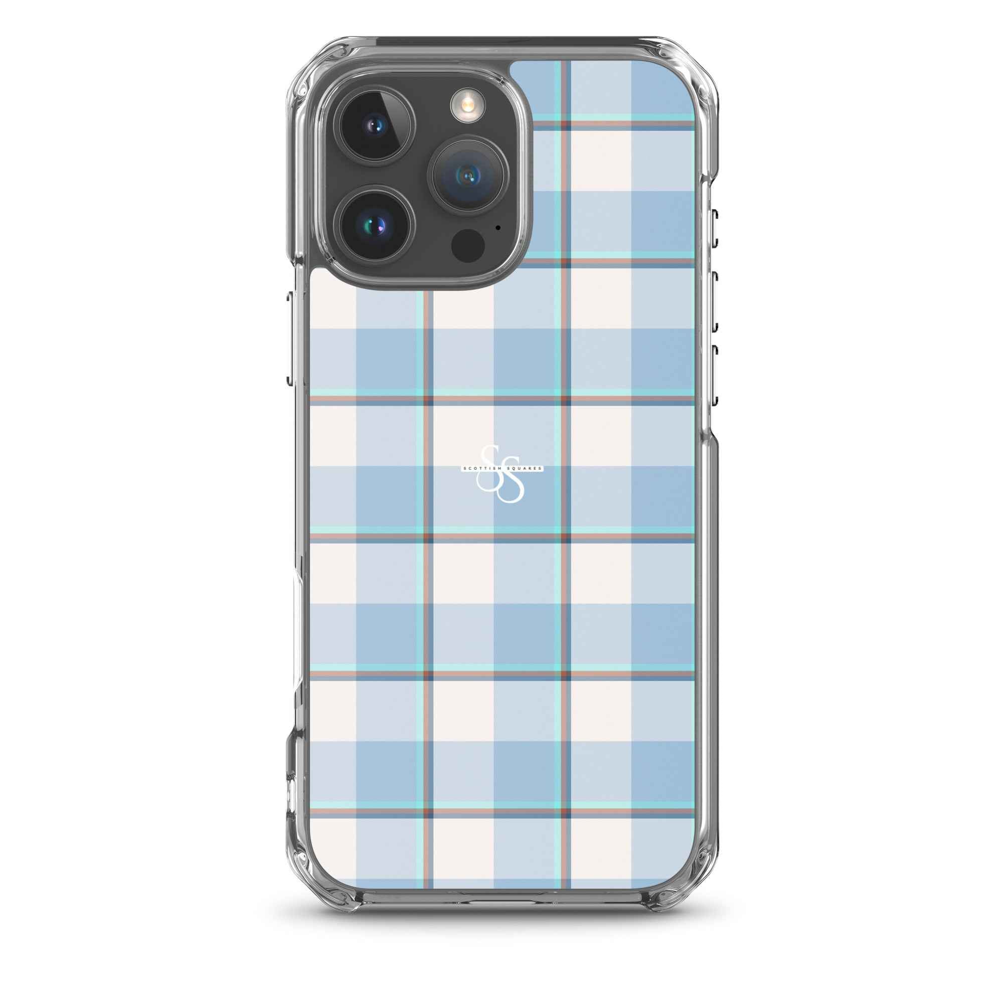 Clear Case for iPhone Pink Cloud and Blue Lagoon Plaid iPhone 16 Pro Max - Scottish Squares