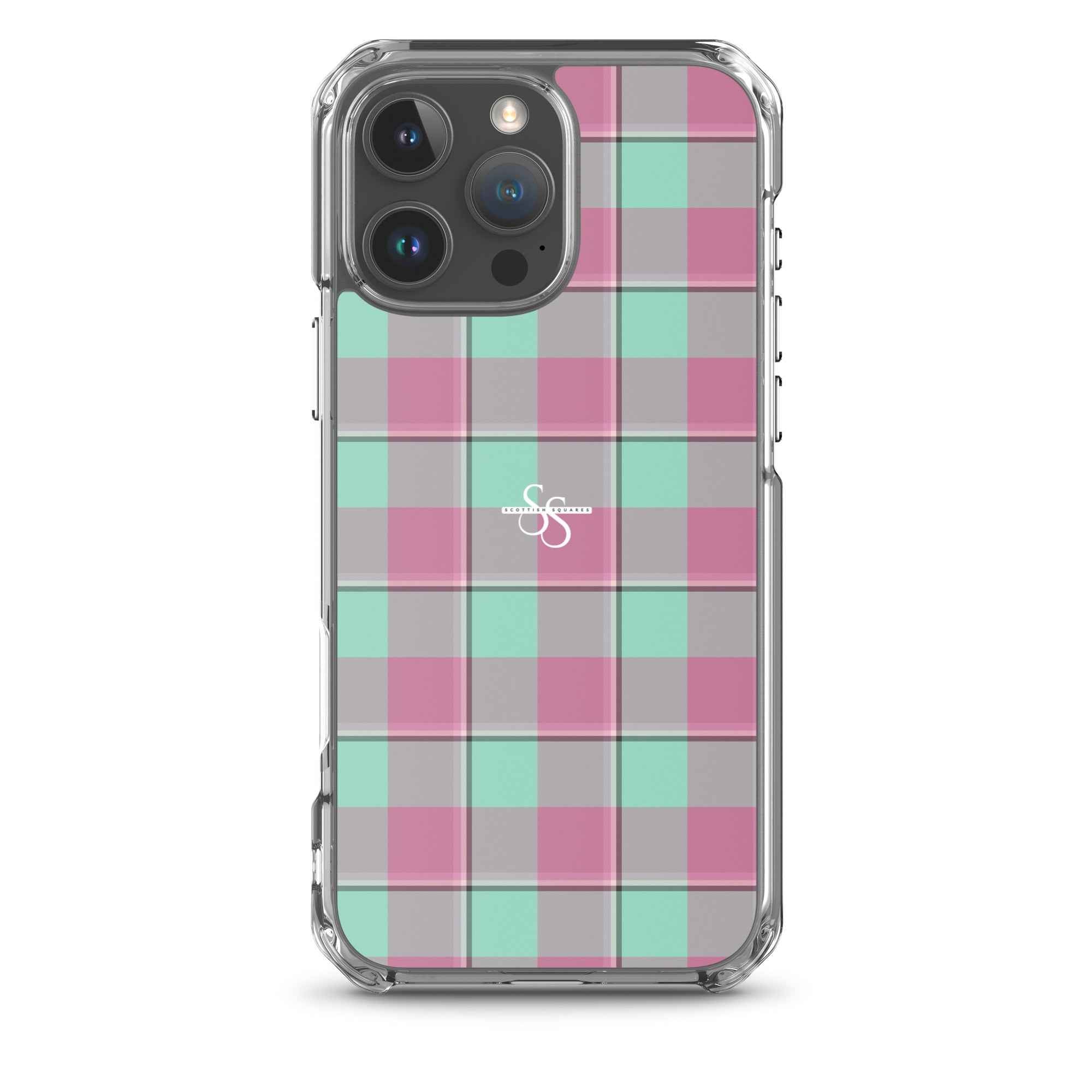 Clear Case for iPhone Vista Blue and Turkish Rose Plaid iPhone 16 Pro Max - Scottish Squares