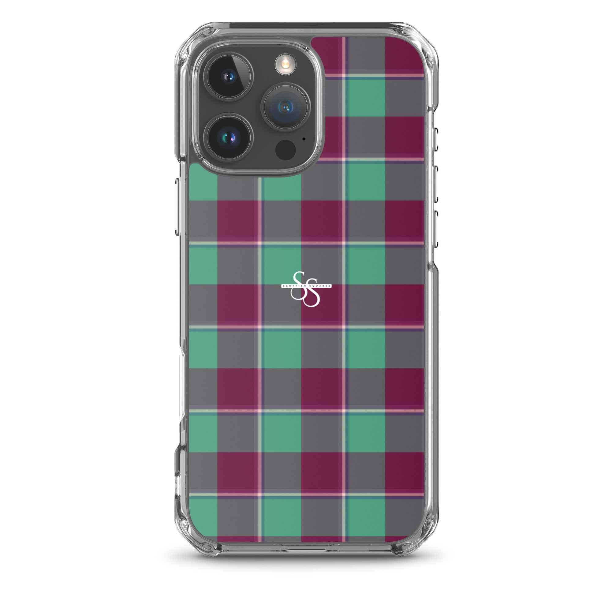 Clear Case for iPhone Ocean Green and Mulberry Wood Plaid iPhone 16 Pro Max - Scottish Squares