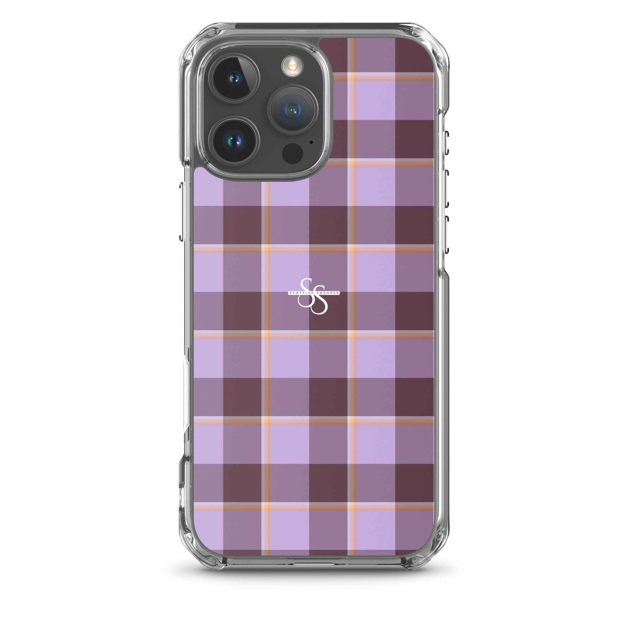 Clear Case for iPhone Light Wisteria and Livid Brown Plaid iPhone 16 Pro Max - Scottish Squares