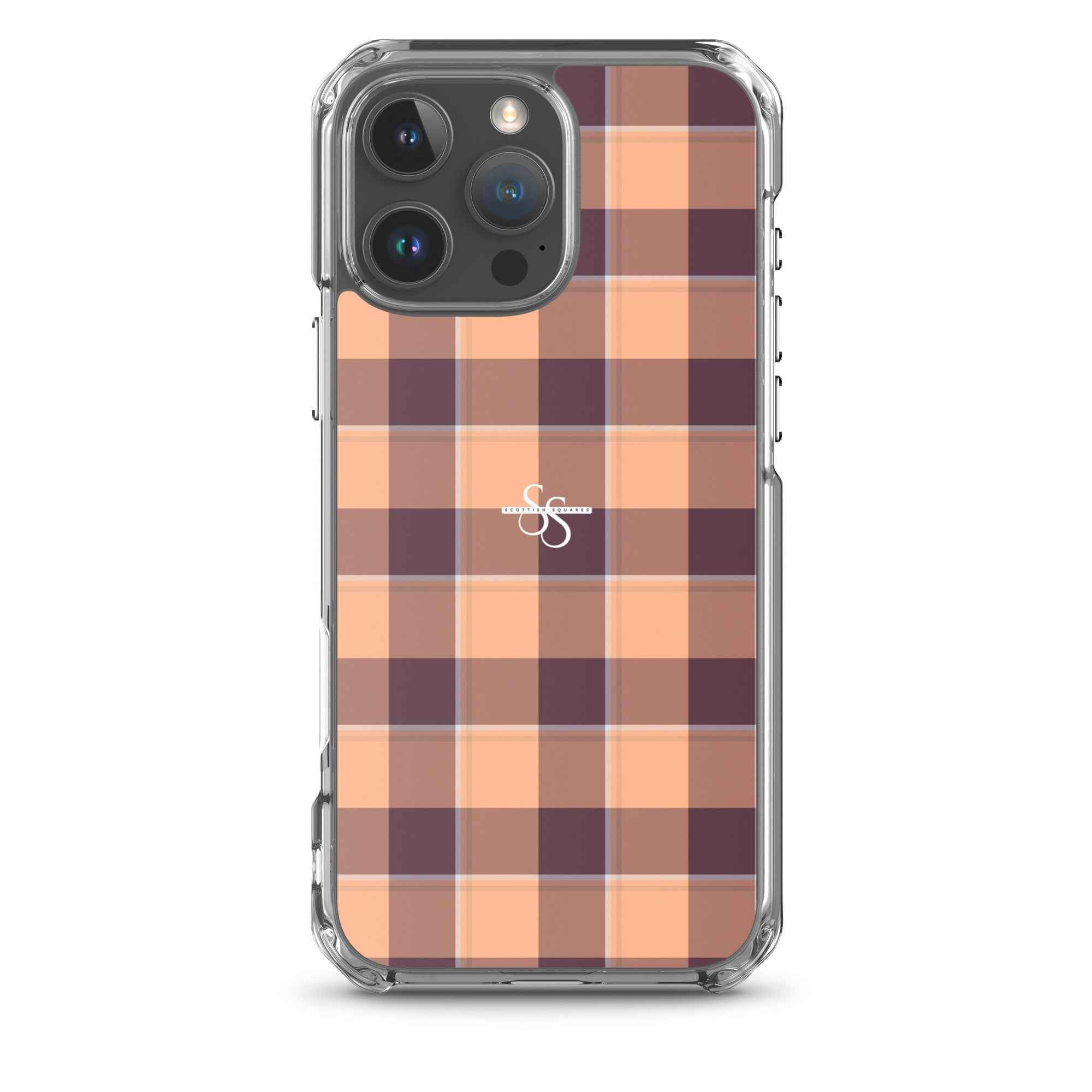 Clear Case for iPhone Hit Pink and Livid Brown Plaid iPhone 16 Pro Max - Scottish Squares