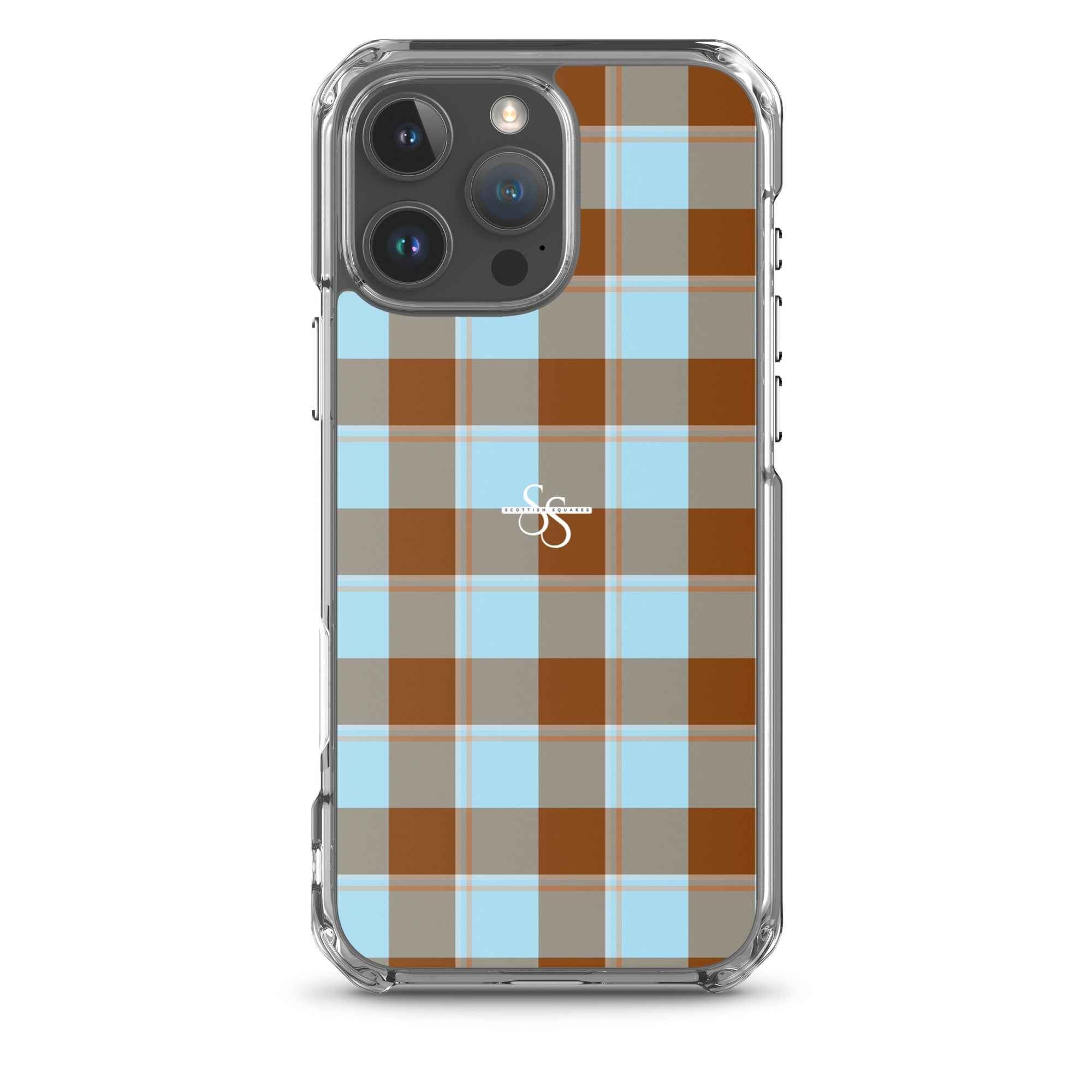 Clear Case for iPhone Blizzard Blue and Livid Brown Plaid iPhone 16 Pro Max - Scottish Squares