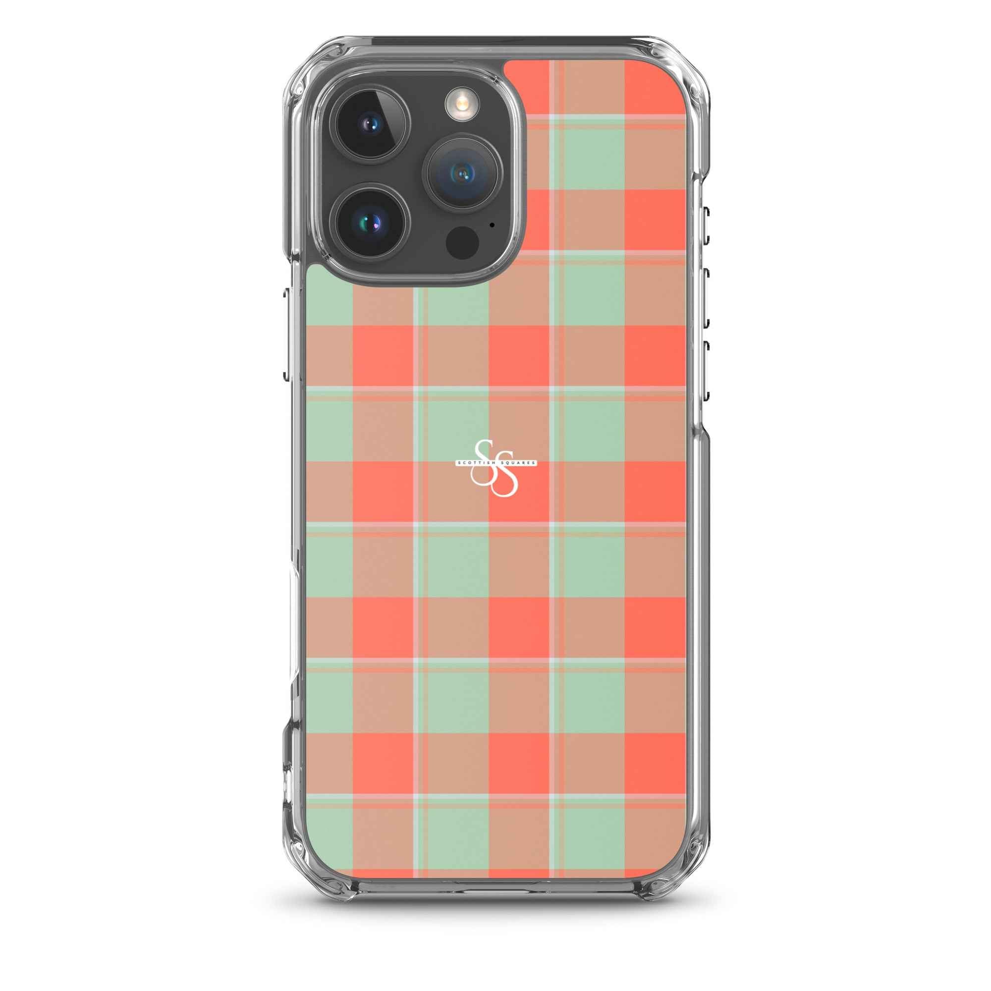 Clear Case for iPhone Spring Rain and Persimmon Plaid iPhone 16 Pro Max - Scottish Squares
