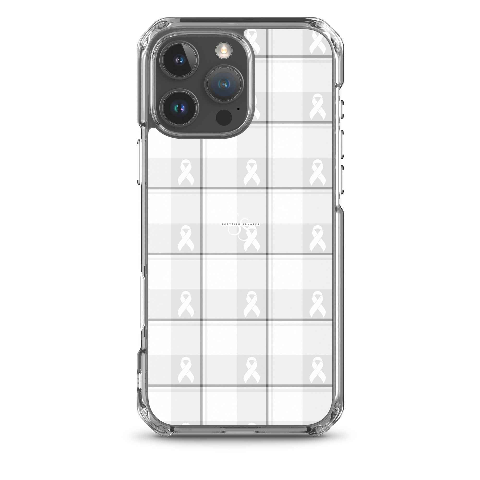 Clear Case for iPhone Lung Cancer Awareness Plaid, White Ribbon, Supportive Gift iPhone 16 Pro Max - Scottish Squares
