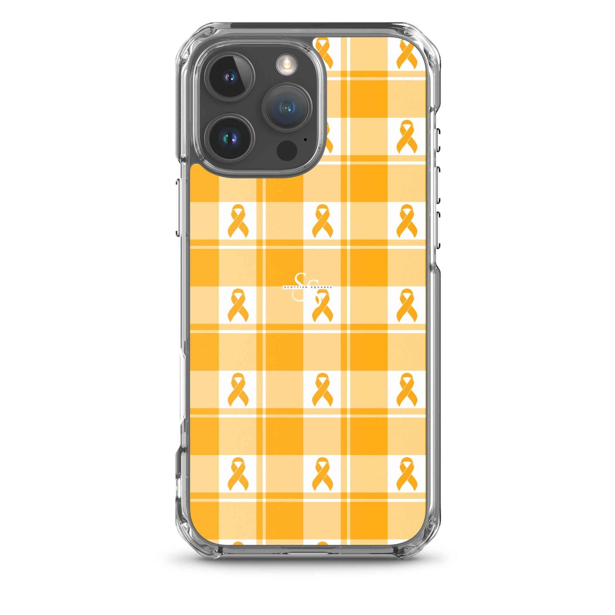 Clear Case for iPhone Kidney Cancer Awareness Plaid, Orange Ribbon, Supportive Gift iPhone 16 Pro Max - Scottish Squares