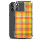 Clear Case for iPhone Blaze Orange and Bird Flower Plaid - Scottish Squares