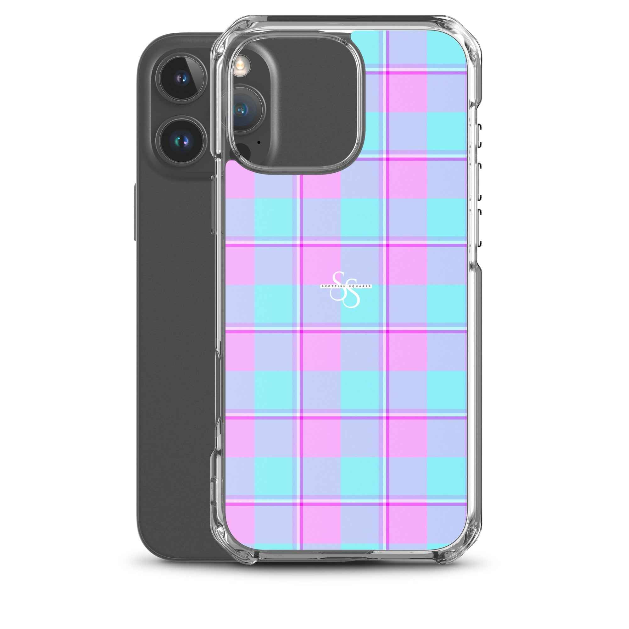 Clear Case for iPhone Mauve and Coastal Mist Plaid - Scottish Squares