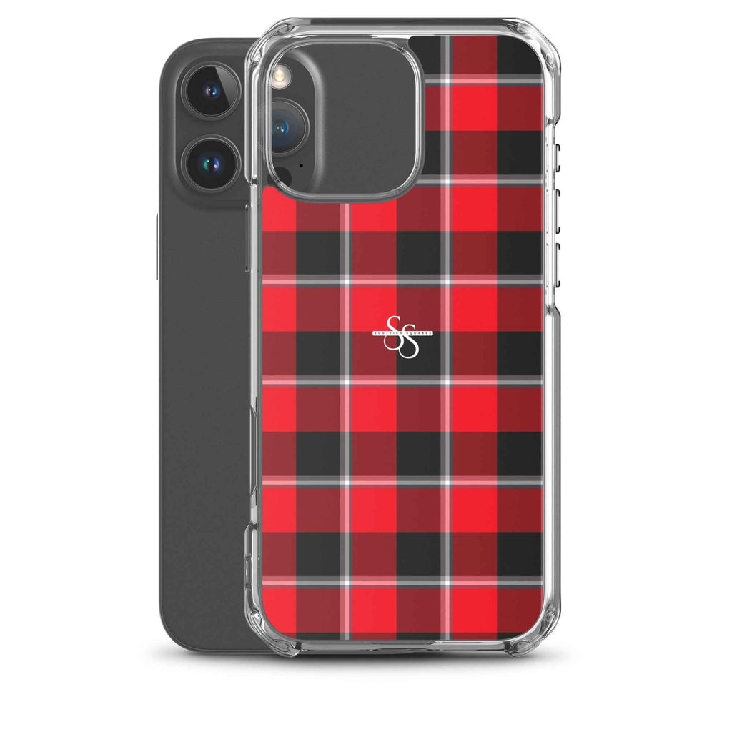 Clear Case for iPhone Red Ribbon and Heavy Metal Plaid - Scottish Squares