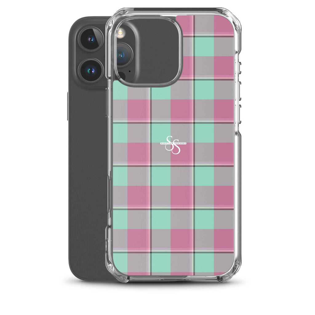 Clear Case for iPhone Vista Blue and Turkish Rose Plaid - Scottish Squares