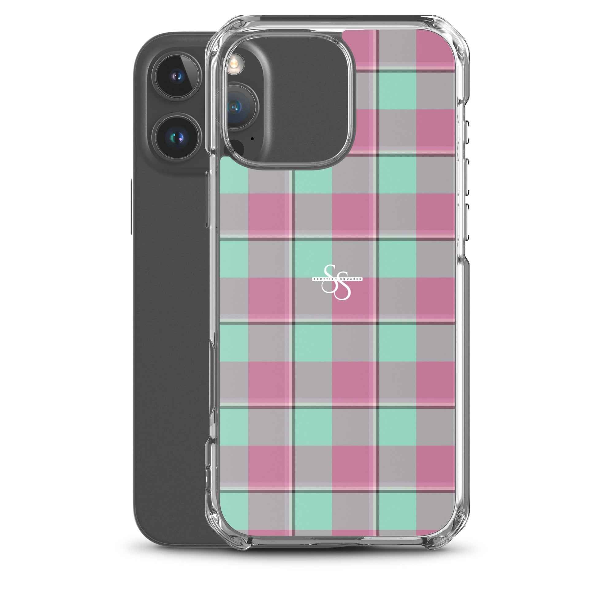 Clear Case for iPhone Vista Blue and Turkish Rose Plaid - Scottish Squares