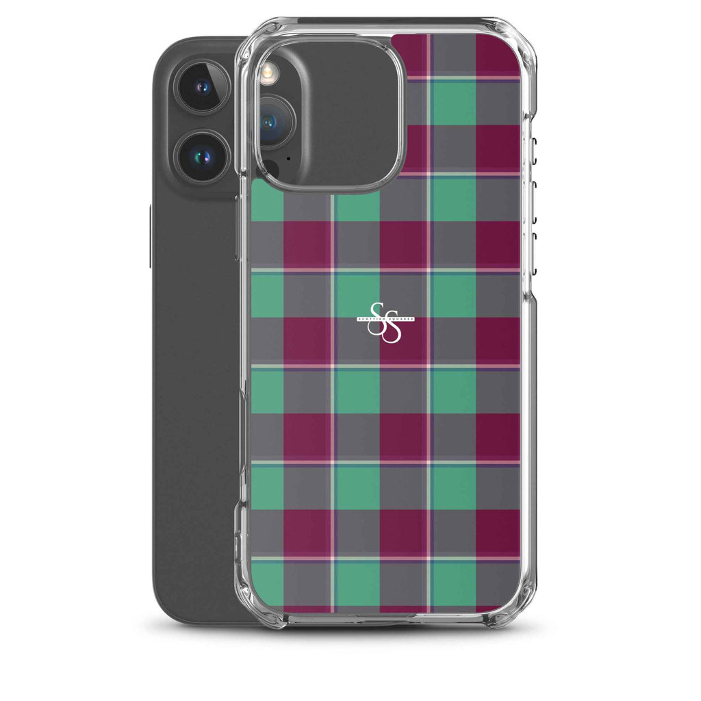Clear Case for iPhone Ocean Green and Mulberry Wood Plaid - Scottish Squares
