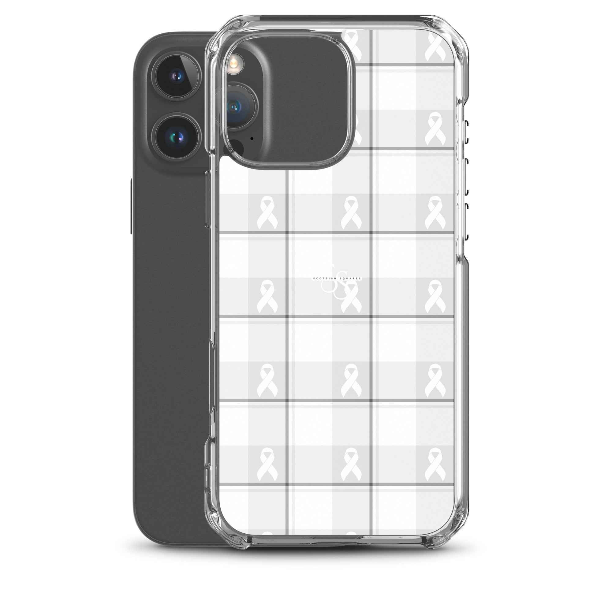 Clear Case for iPhone Lung Cancer Awareness Plaid, White Ribbon, Supportive Gift - Scottish Squares