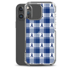 Clear Case for iPhone Colorectal Cancer Awareness Plaid, Dark Blue Ribbon, Supportive Gift - Scottish Squares