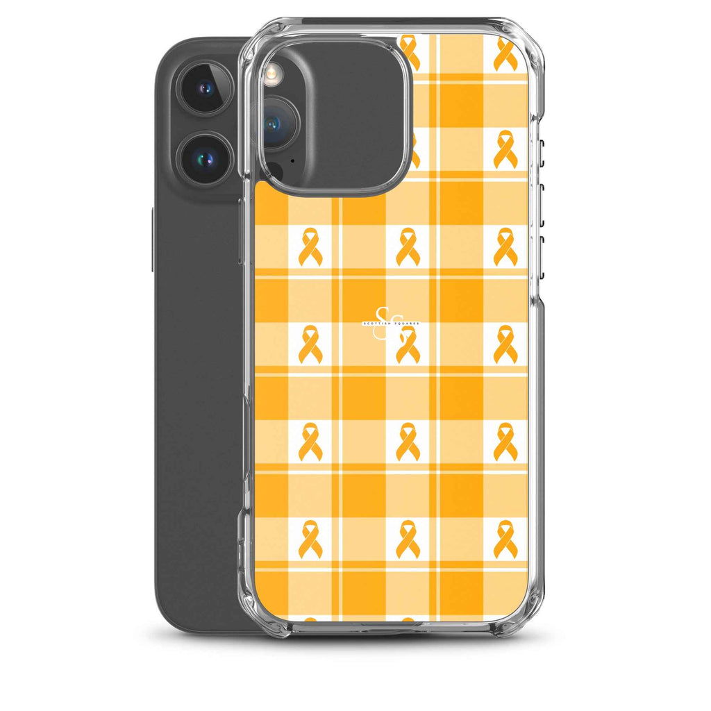 Clear Case for iPhone Kidney Cancer Awareness Plaid, Orange Ribbon, Supportive Gift - Scottish Squares