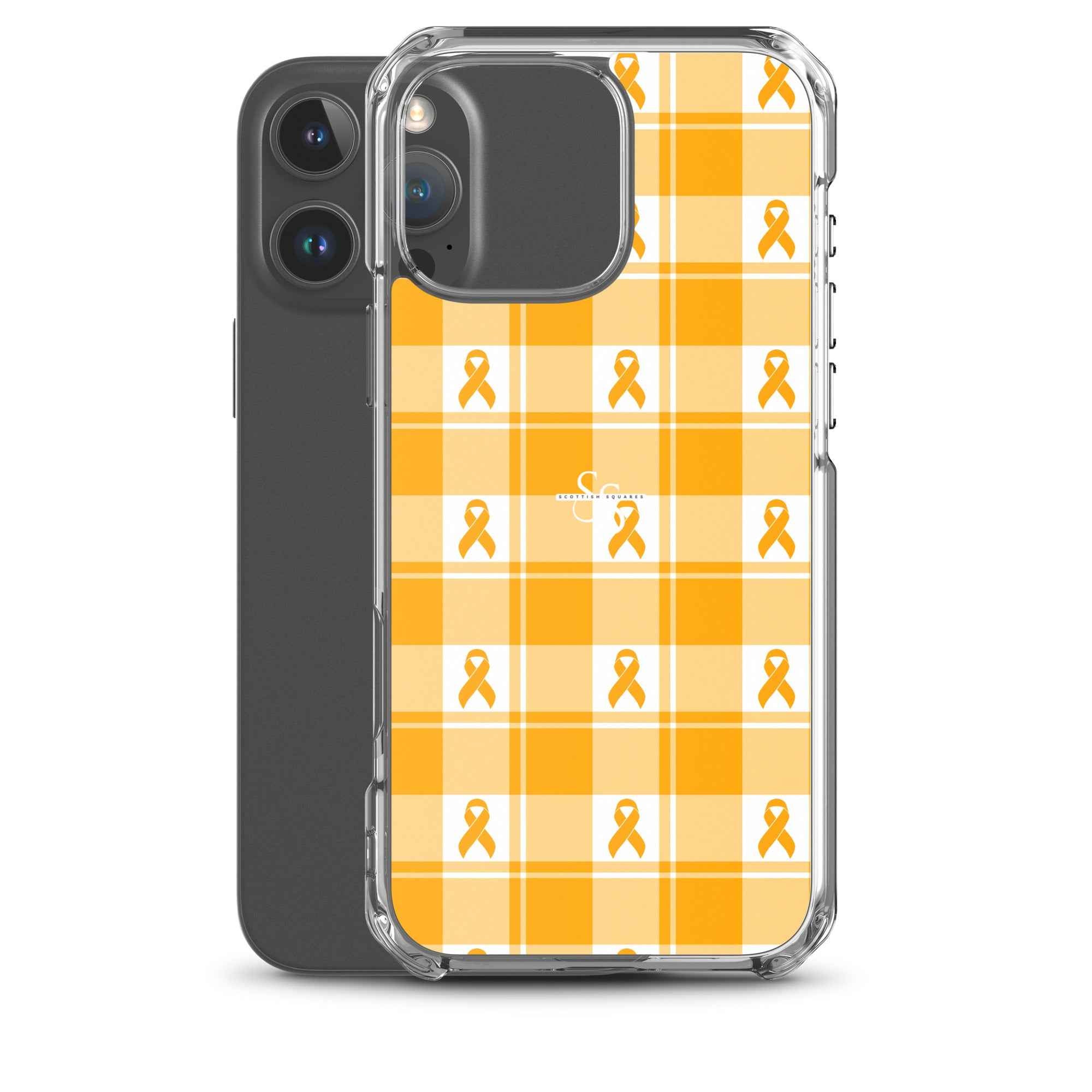 Clear Case for iPhone Kidney Cancer Awareness Plaid, Orange Ribbon, Supportive Gift - Scottish Squares