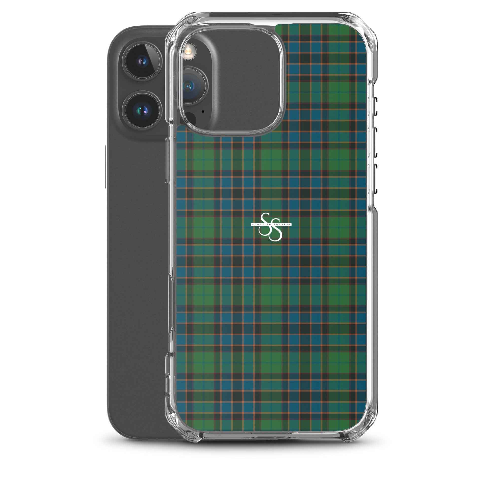 Clear Case for iPhone Green Blue Orange Plaid Tartan