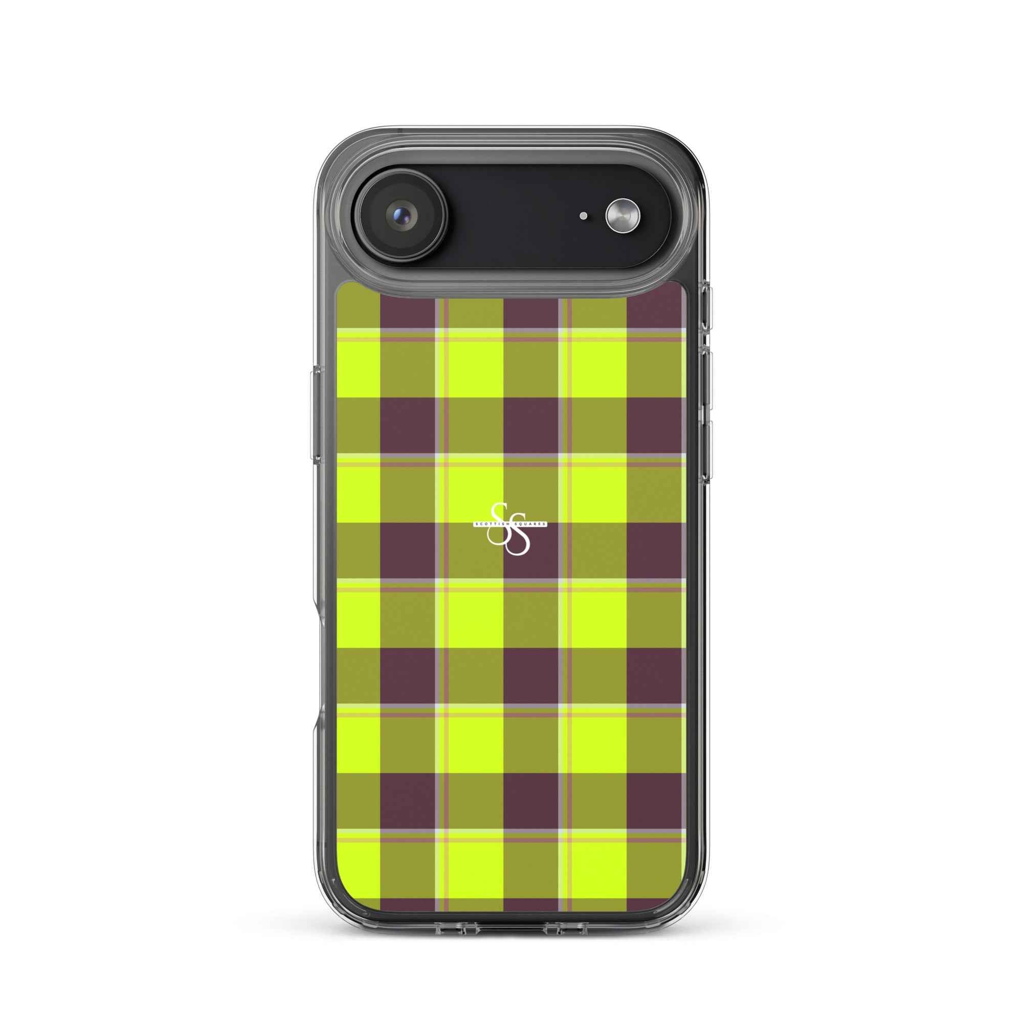 Clear Case for iPhone Electric Lime and Livid Brown Plaid iPhone 17 Air - Scottish Squares