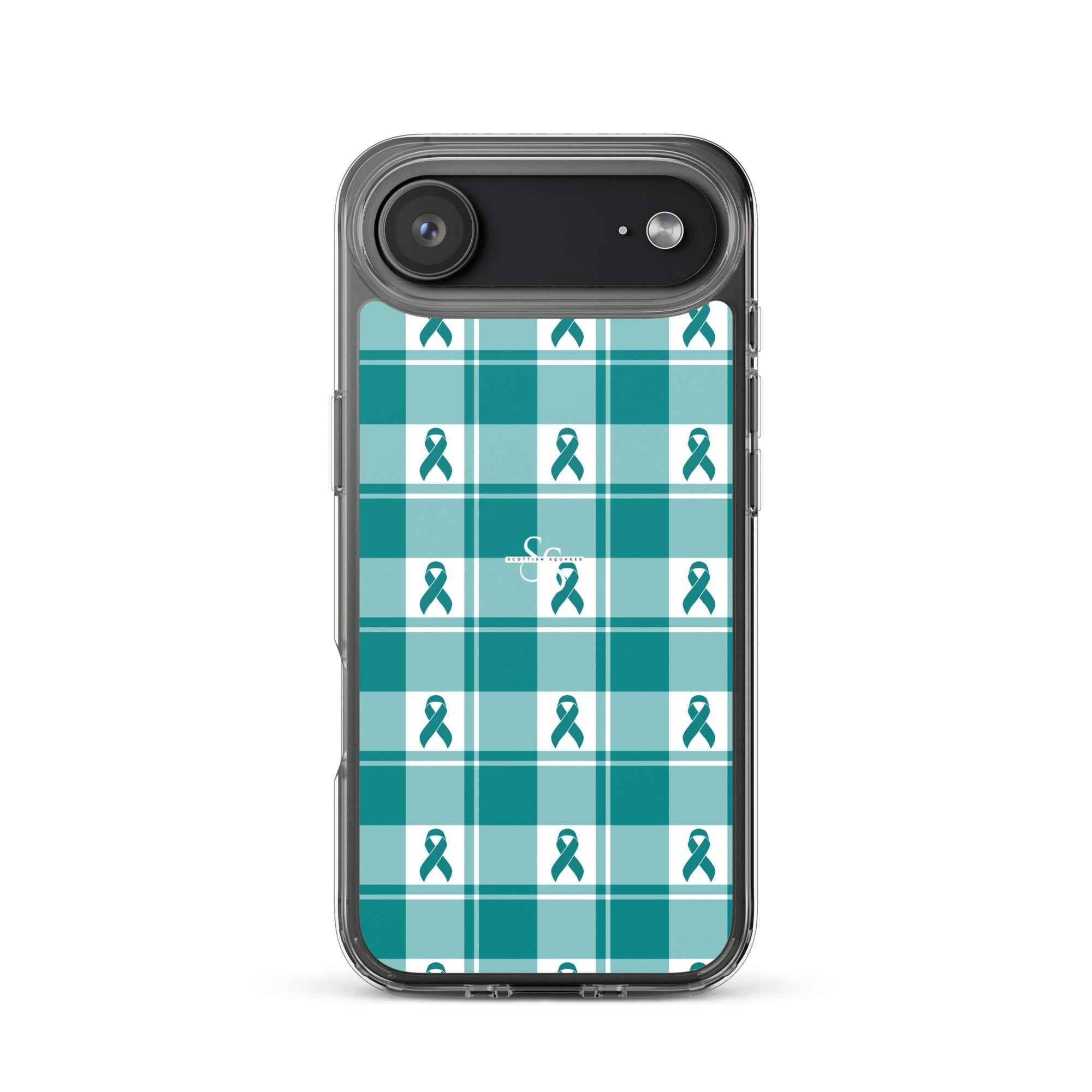 Clear Case for iPhone Cervical Cancer Awareness Plaid, Teal Ribbon, Supportive Gift iPhone 17 Air - Scottish Squares