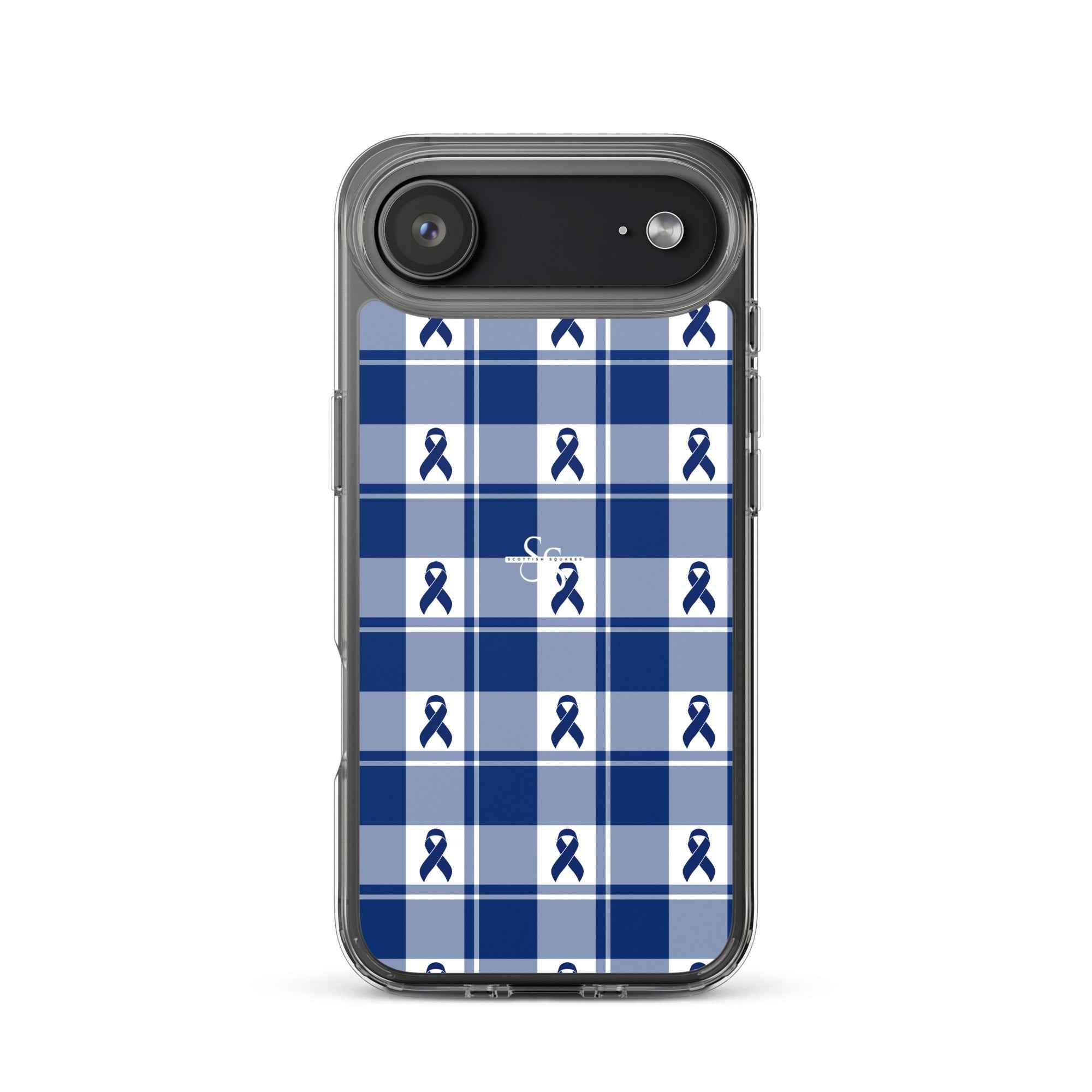 Clear Case for iPhone Colorectal Cancer Awareness Plaid, Dark Blue Ribbon, Supportive Gift iPhone 17 Air - Scottish Squares