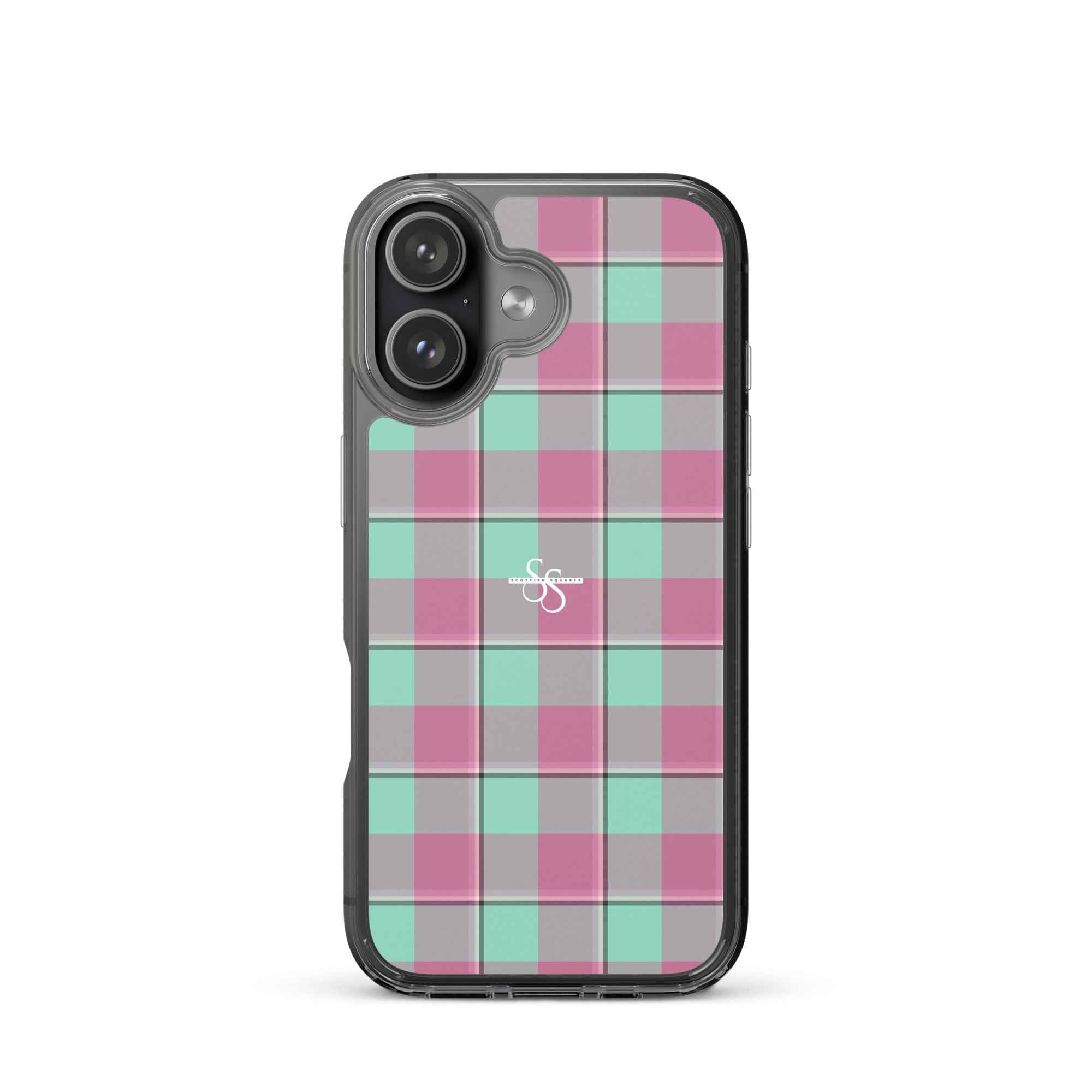 Clear Case for iPhone Vista Blue and Turkish Rose Plaid iPhone 17 - Scottish Squares