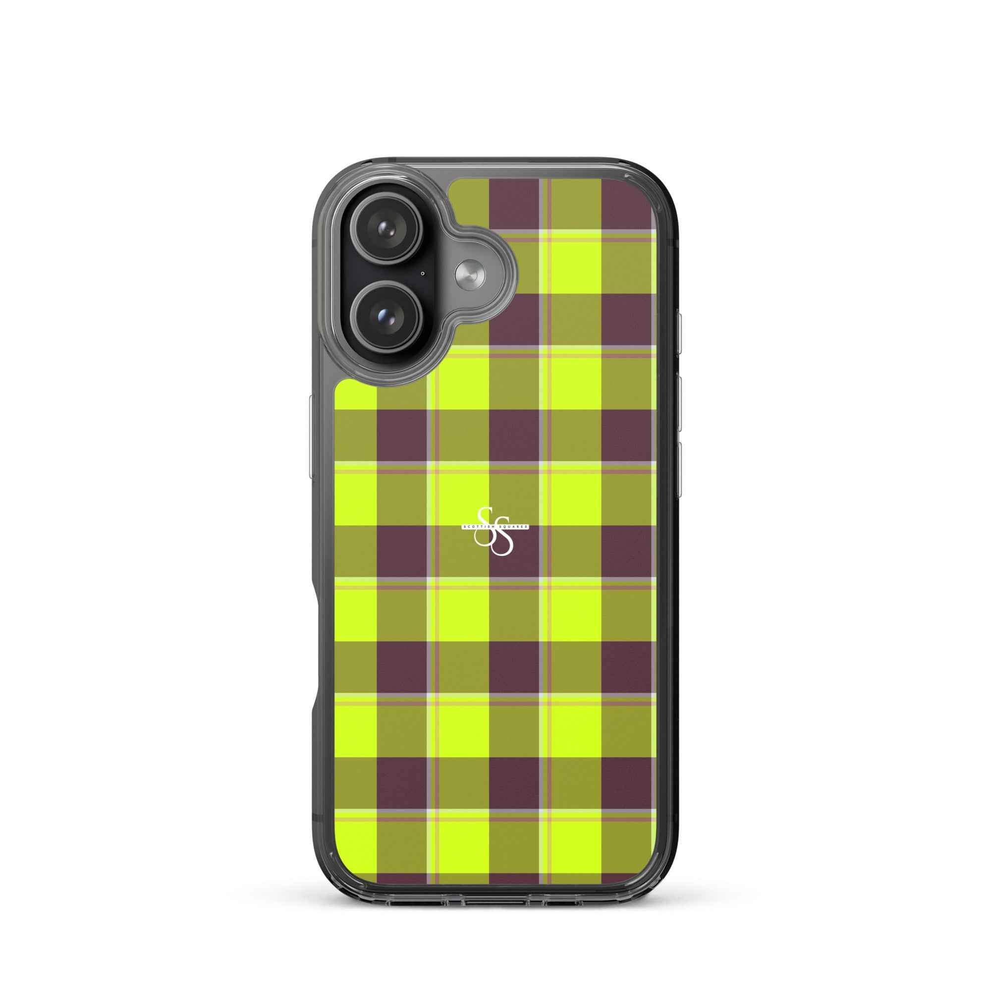 Clear Case for iPhone Electric Lime and Livid Brown Plaid iPhone 17 - Scottish Squares