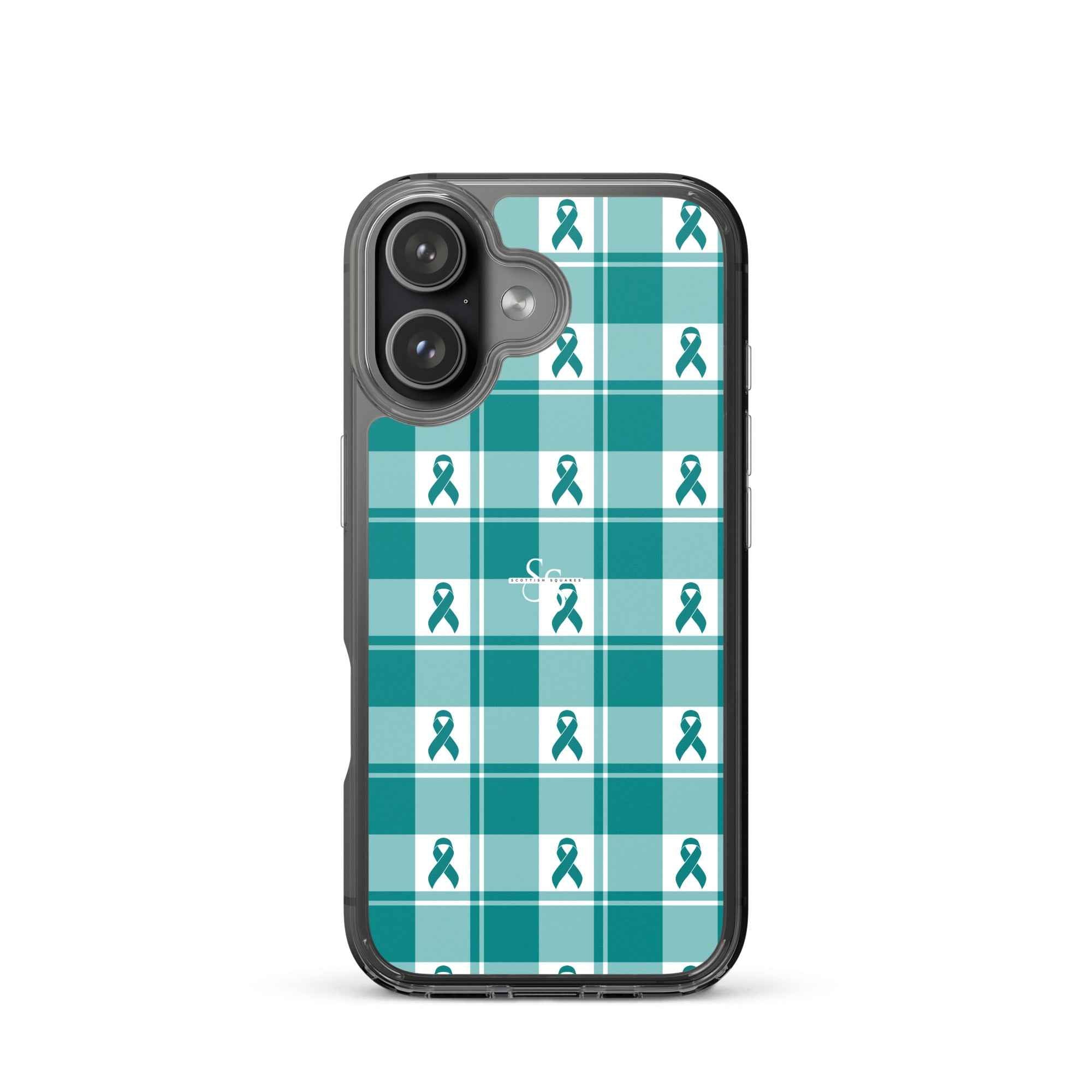 Clear Case for iPhone Cervical Cancer Awareness Plaid, Teal Ribbon, Supportive Gift iPhone 17 - Scottish Squares