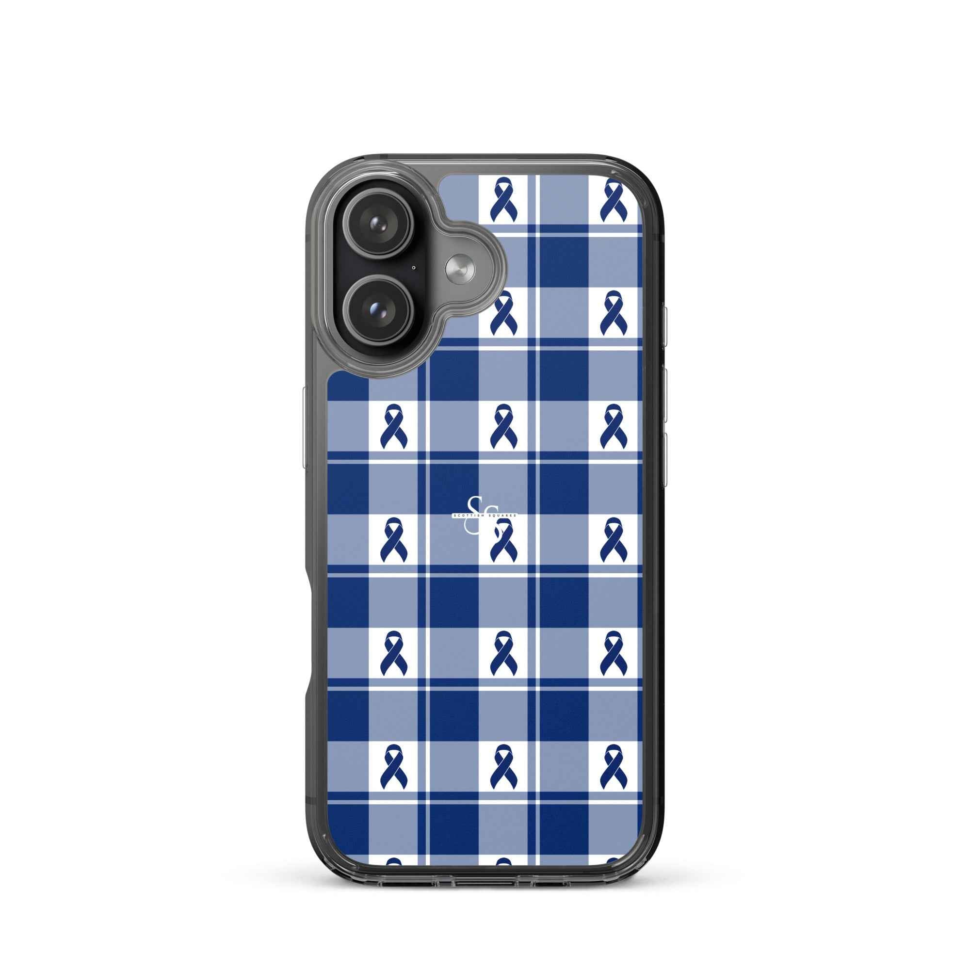 Clear Case for iPhone Colorectal Cancer Awareness Plaid, Dark Blue Ribbon, Supportive Gift iPhone 17 - Scottish Squares