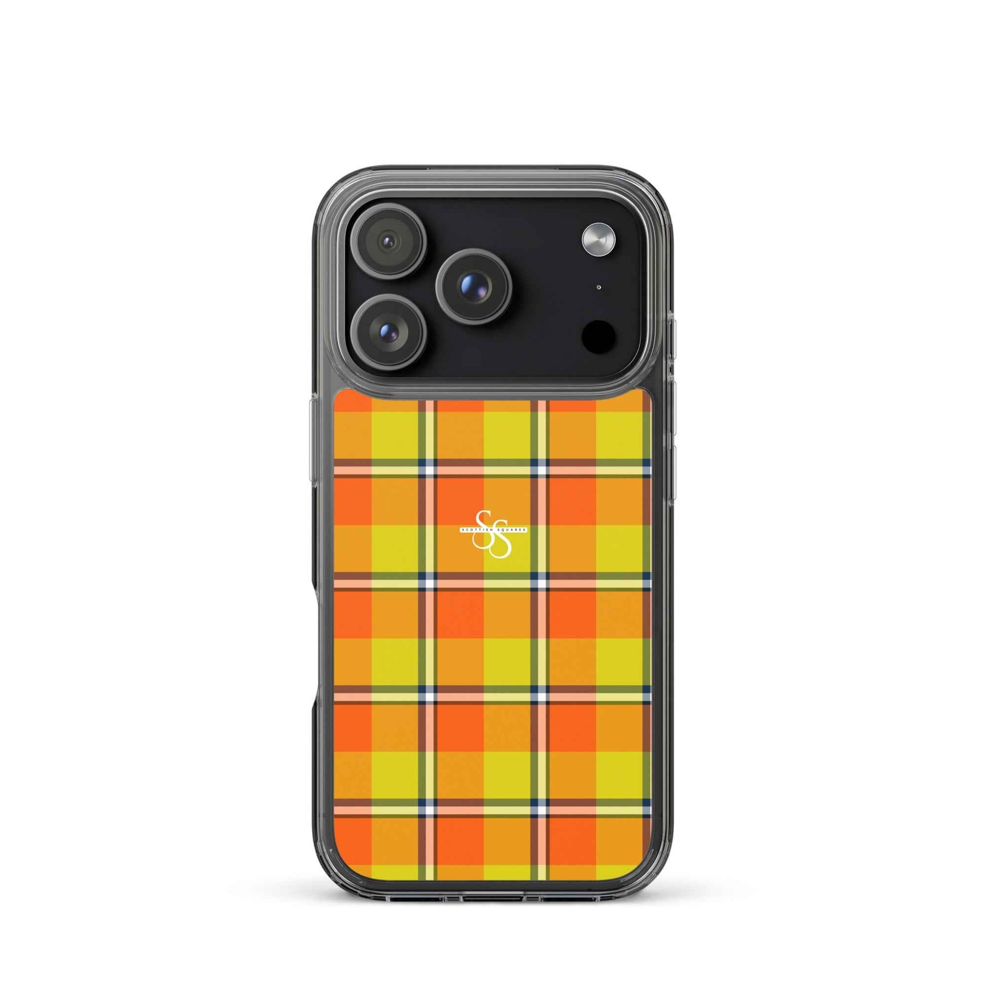 Clear Case for iPhone Blaze Orange and Bird Flower Plaid iPhone 17 Pro - Scottish Squares