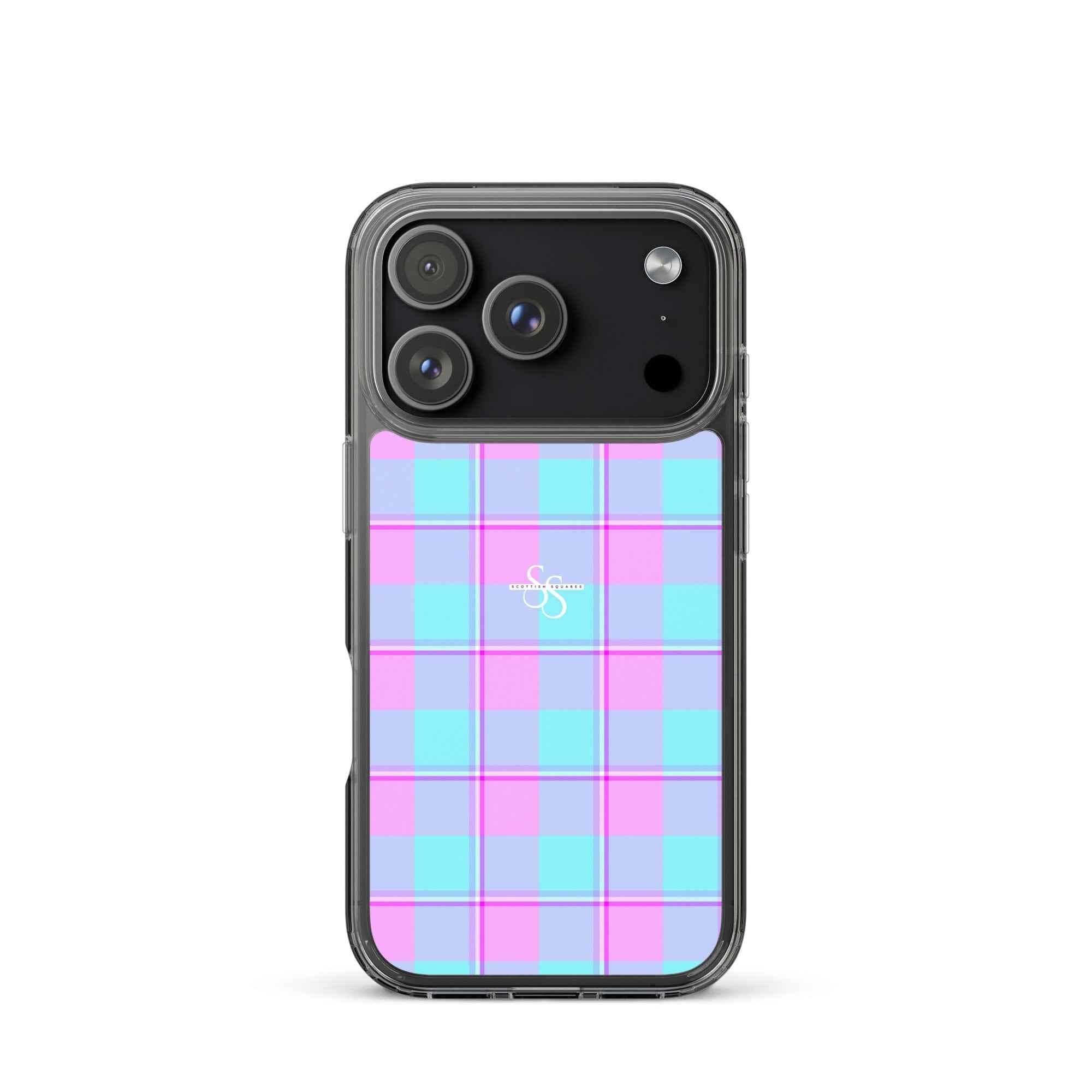 Clear Case for iPhone Mauve and Coastal Mist Plaid iPhone 17 Pro - Scottish Squares