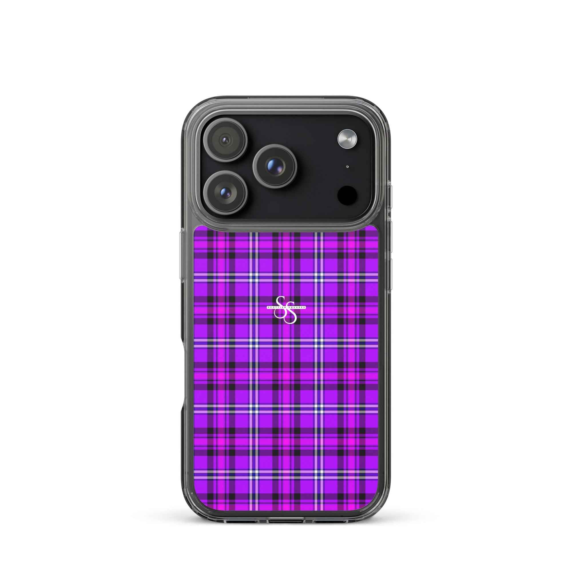 Clear Case for iPhone Electric Violet and Fuchsia Plaid iPhone 17 Pro - Scottish Squares