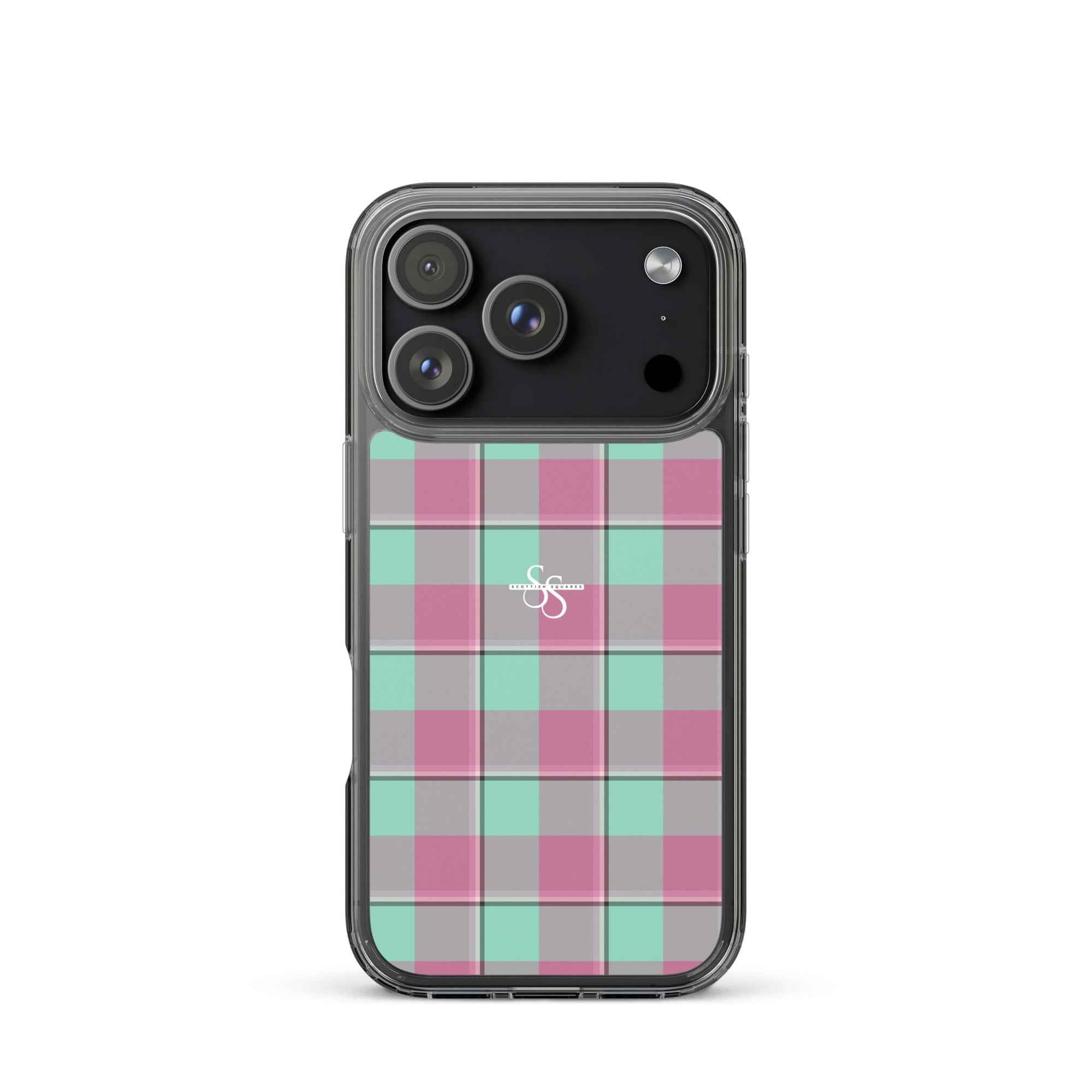 Clear Case for iPhone Vista Blue and Turkish Rose Plaid iPhone 17 Pro - Scottish Squares