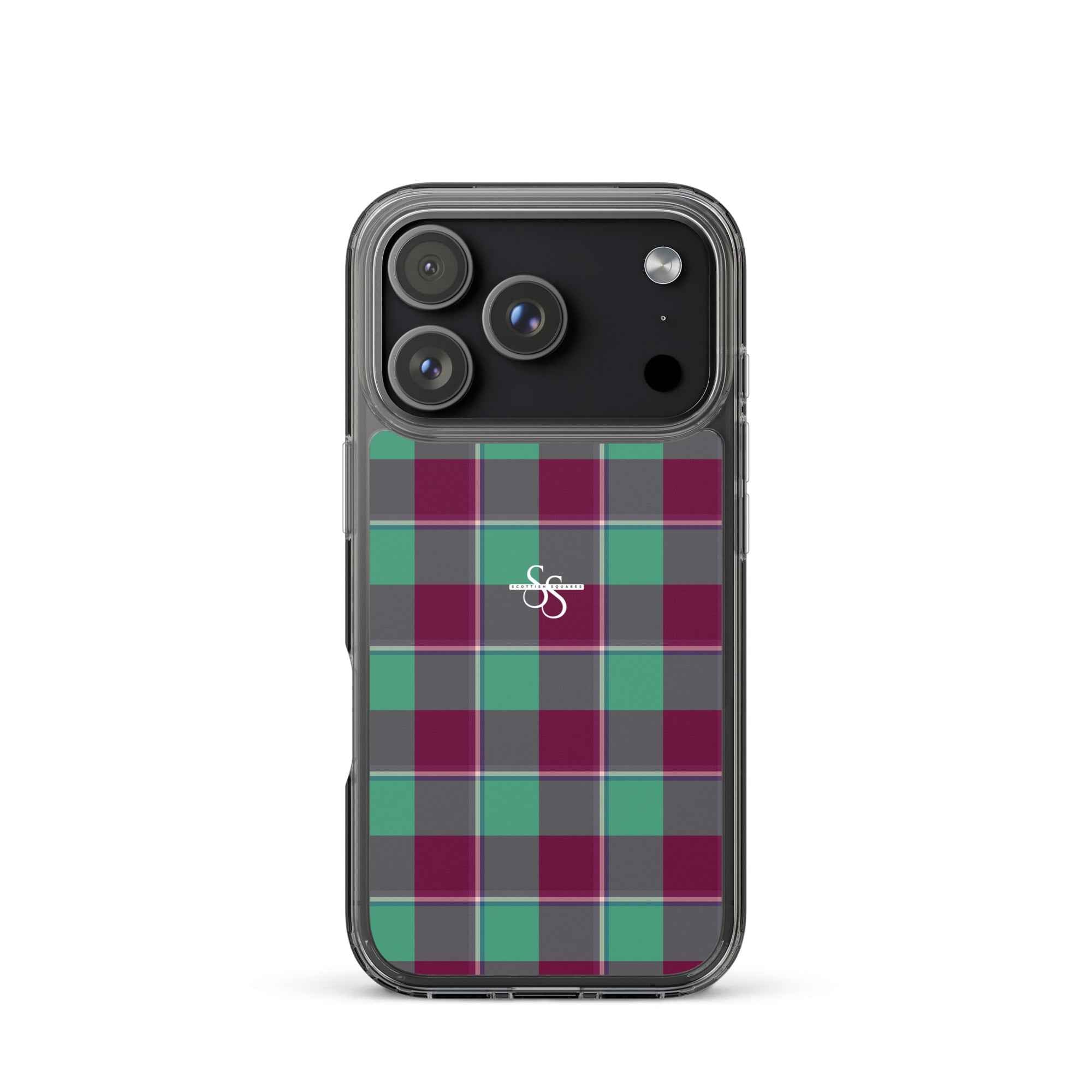 Clear Case for iPhone Ocean Green and Mulberry Wood Plaid iPhone 17 Pro - Scottish Squares