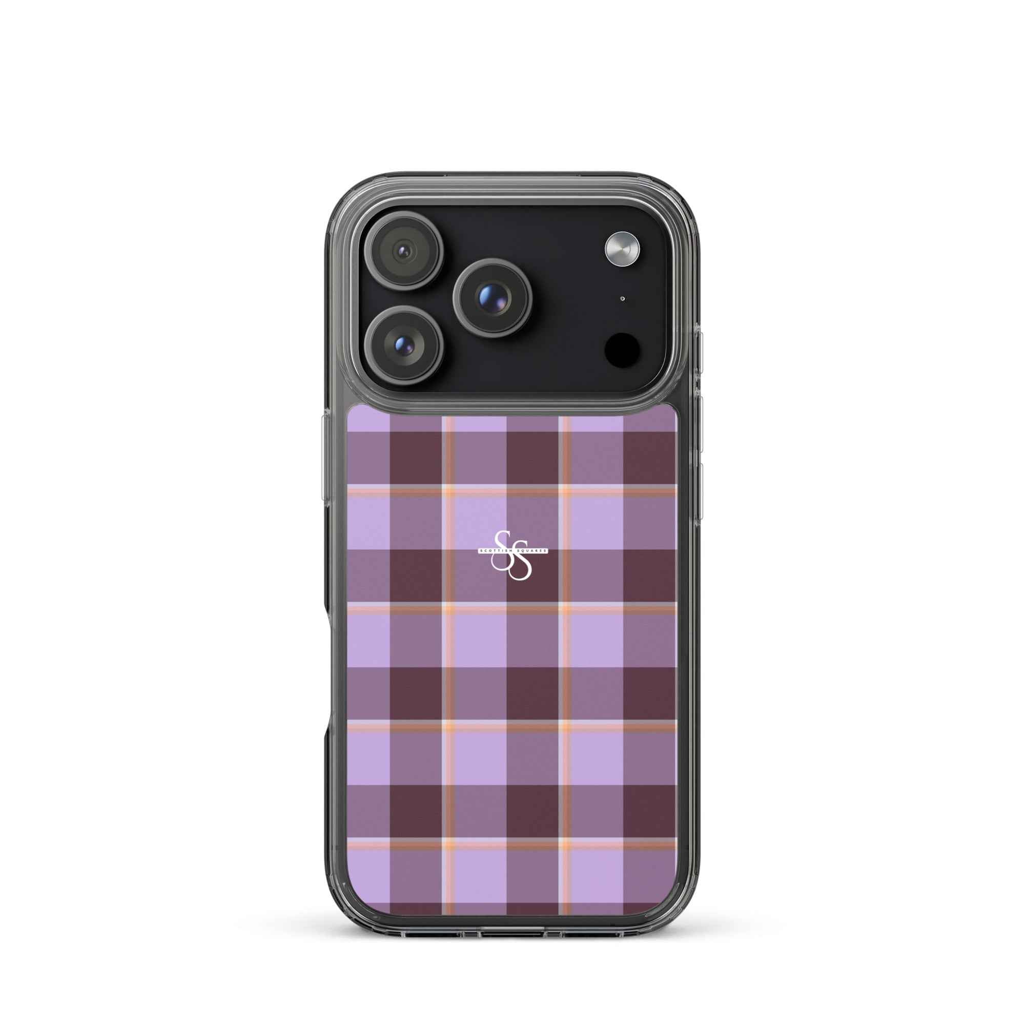 Clear Case for iPhone Light Wisteria and Livid Brown Plaid iPhone 17 Pro - Scottish Squares