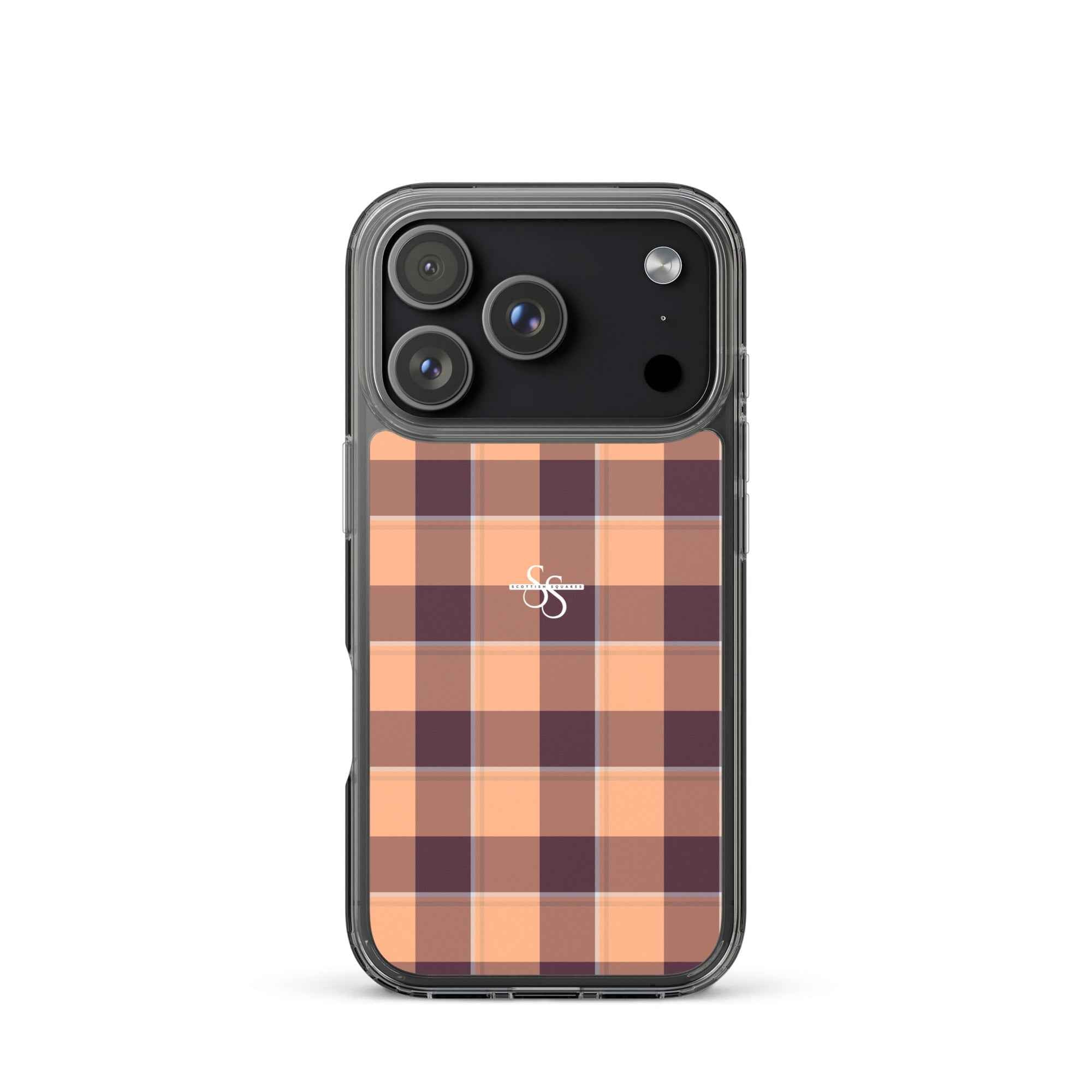 Clear Case for iPhone Hit Pink and Livid Brown Plaid iPhone 17 Pro - Scottish Squares