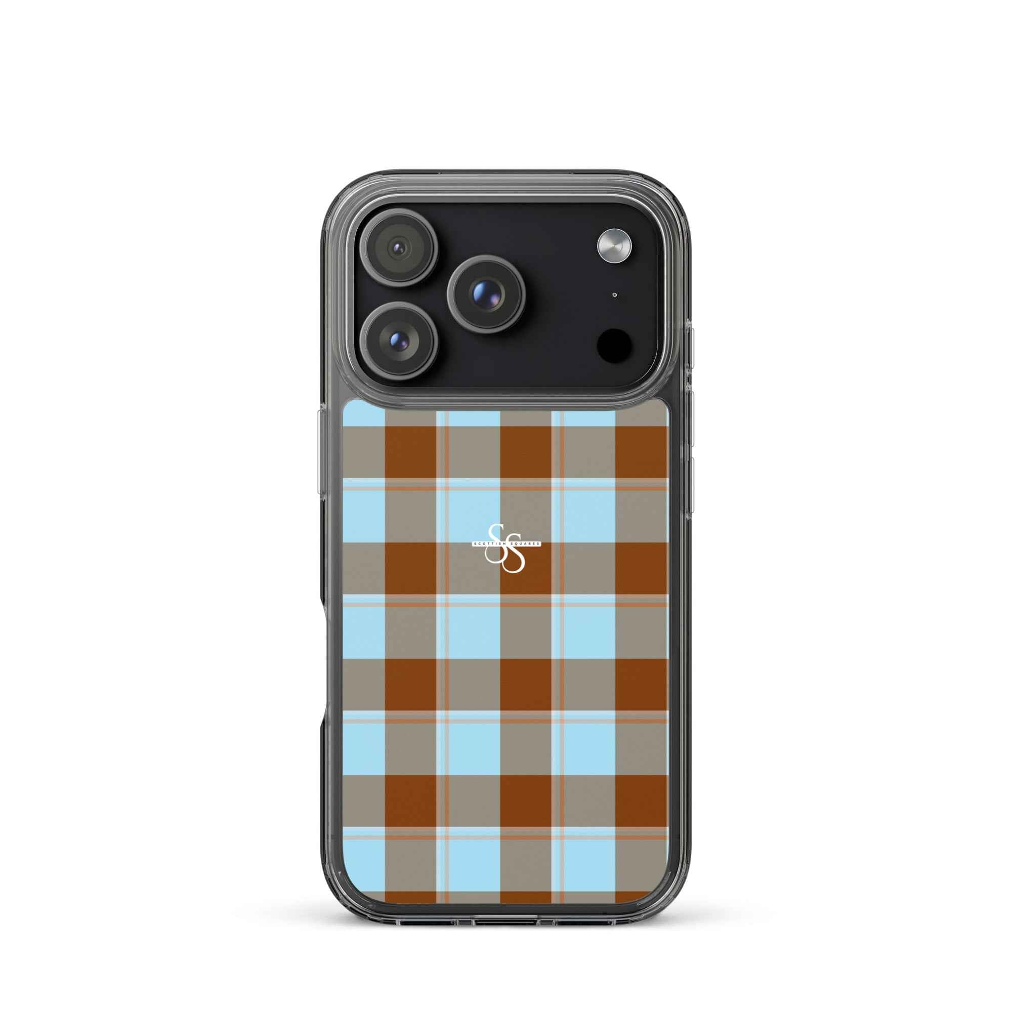 Clear Case for iPhone Blizzard Blue and Livid Brown Plaid iPhone 17 Pro - Scottish Squares