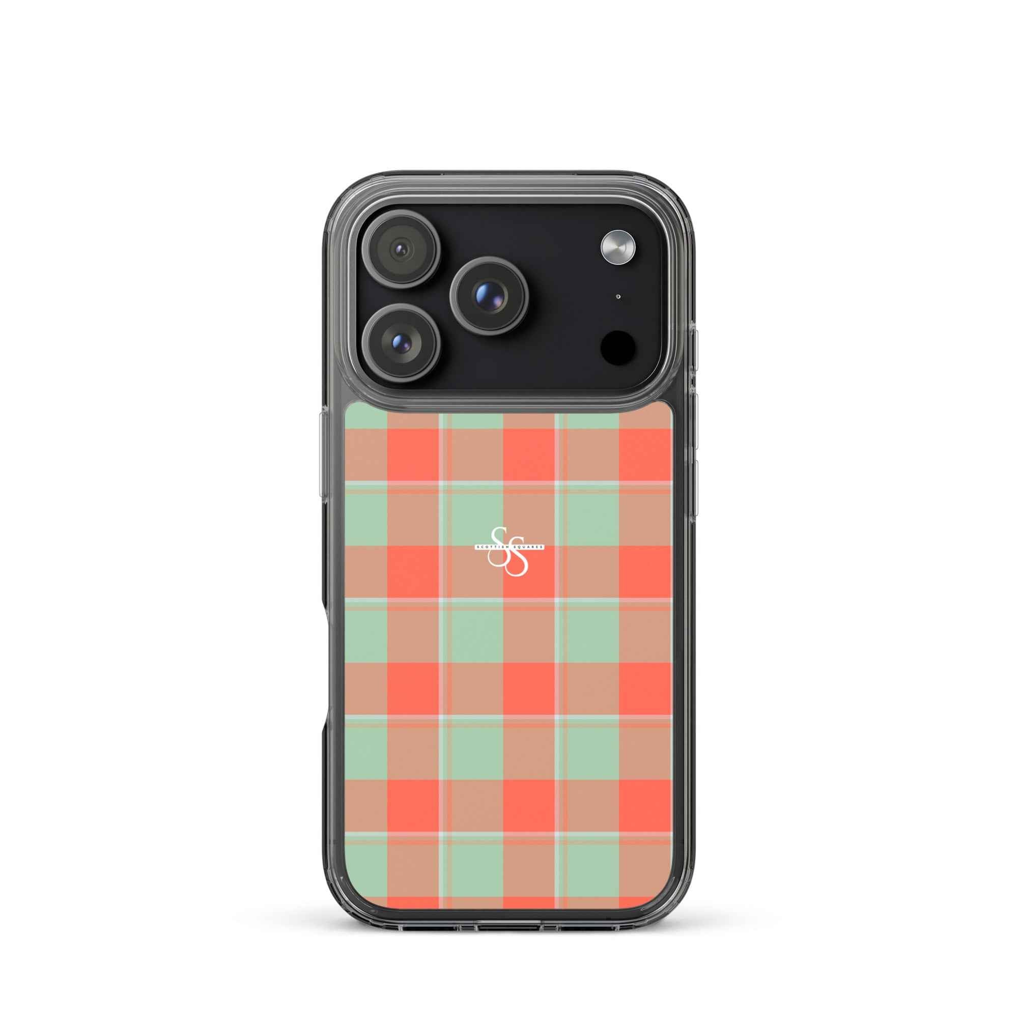 Clear Case for iPhone Spring Rain and Persimmon Plaid iPhone 17 Pro - Scottish Squares