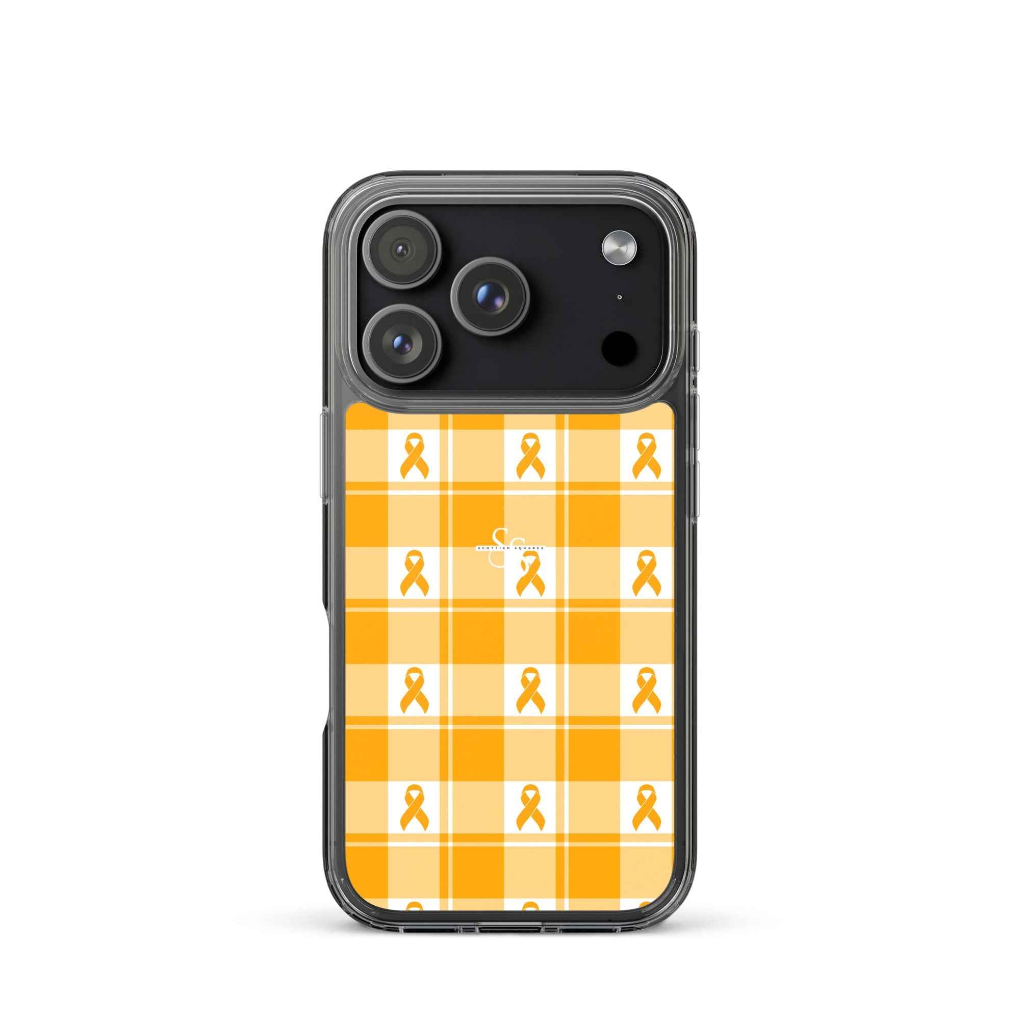 Clear Case for iPhone Kidney Cancer Awareness Plaid, Orange Ribbon, Supportive Gift iPhone 17 Pro - Scottish Squares