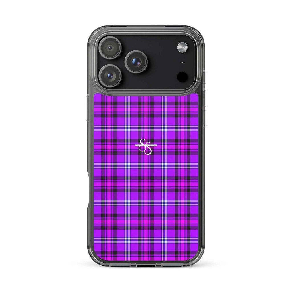 Clear Case for iPhone Electric Violet and Fuchsia Plaid iPhone 17 Pro Max - Scottish Squares