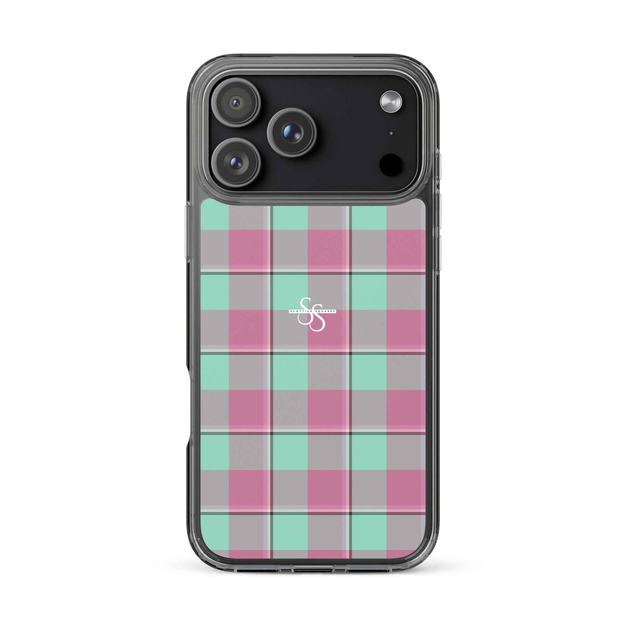Clear Case for iPhone Vista Blue and Turkish Rose Plaid iPhone 17 Pro Max - Scottish Squares