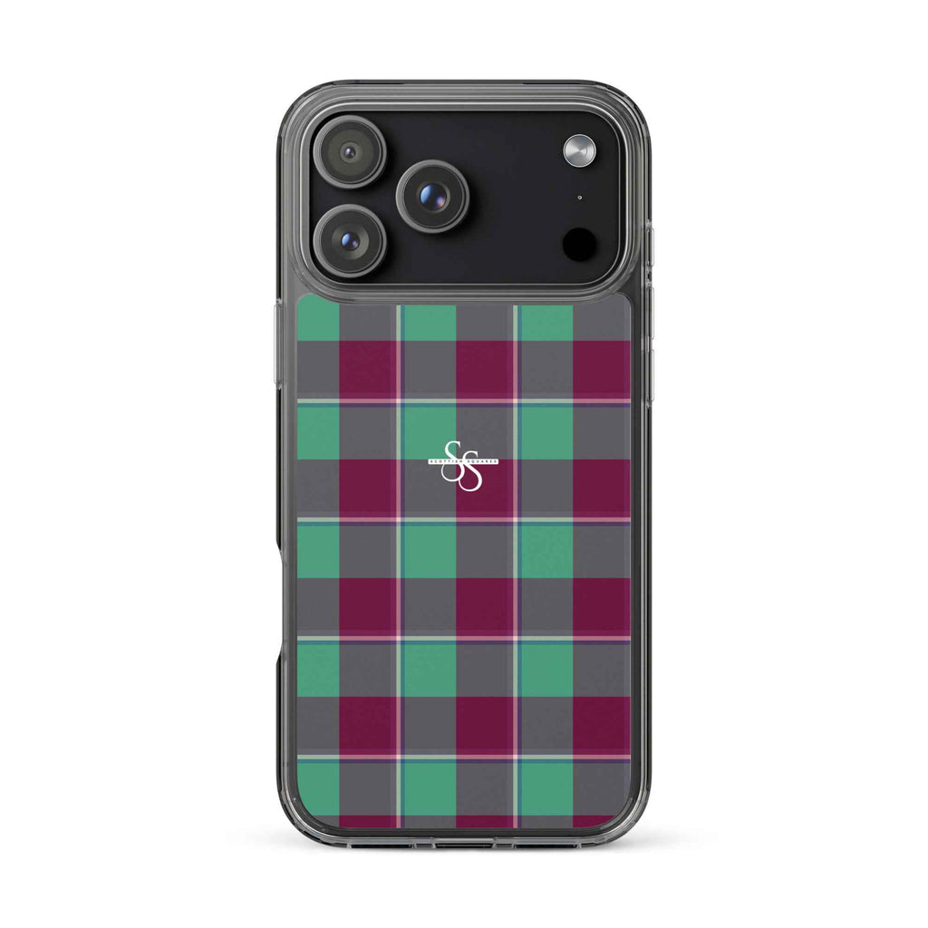 Clear Case for iPhone Ocean Green and Mulberry Wood Plaid iPhone 17 Pro Max - Scottish Squares