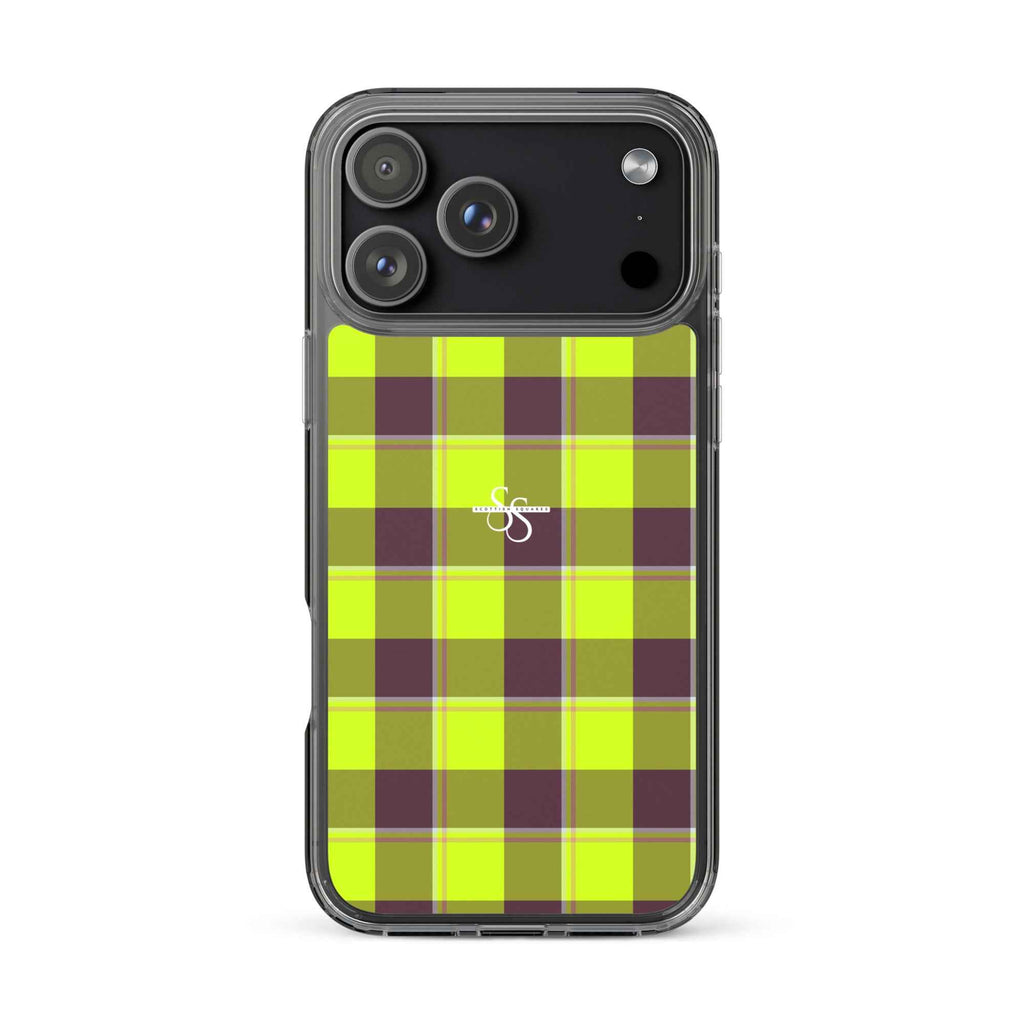 Clear Case for iPhone Electric Lime and Livid Brown Plaid iPhone 17 Pro Max - Scottish Squares